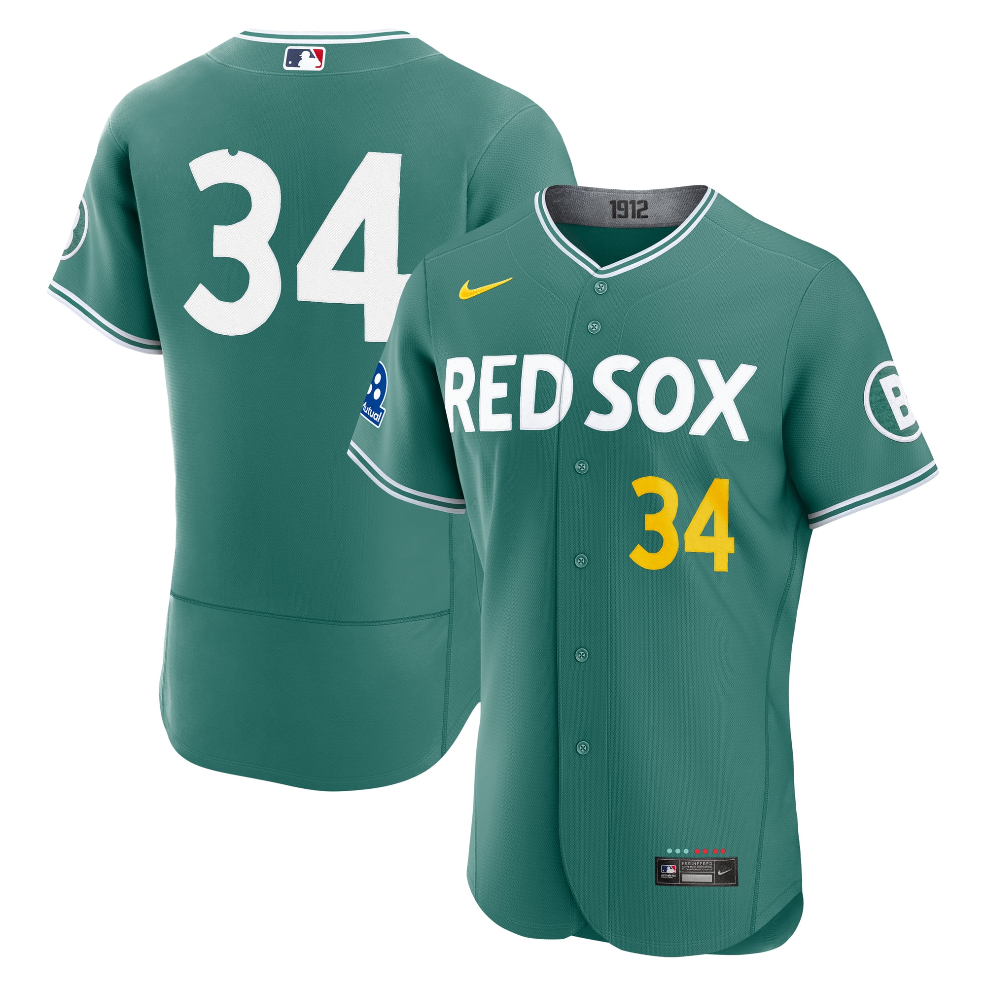 Maillot authentique Nike David Ortiz vert Boston Red Sox City Connect pour homme, avec écusson du sponsor