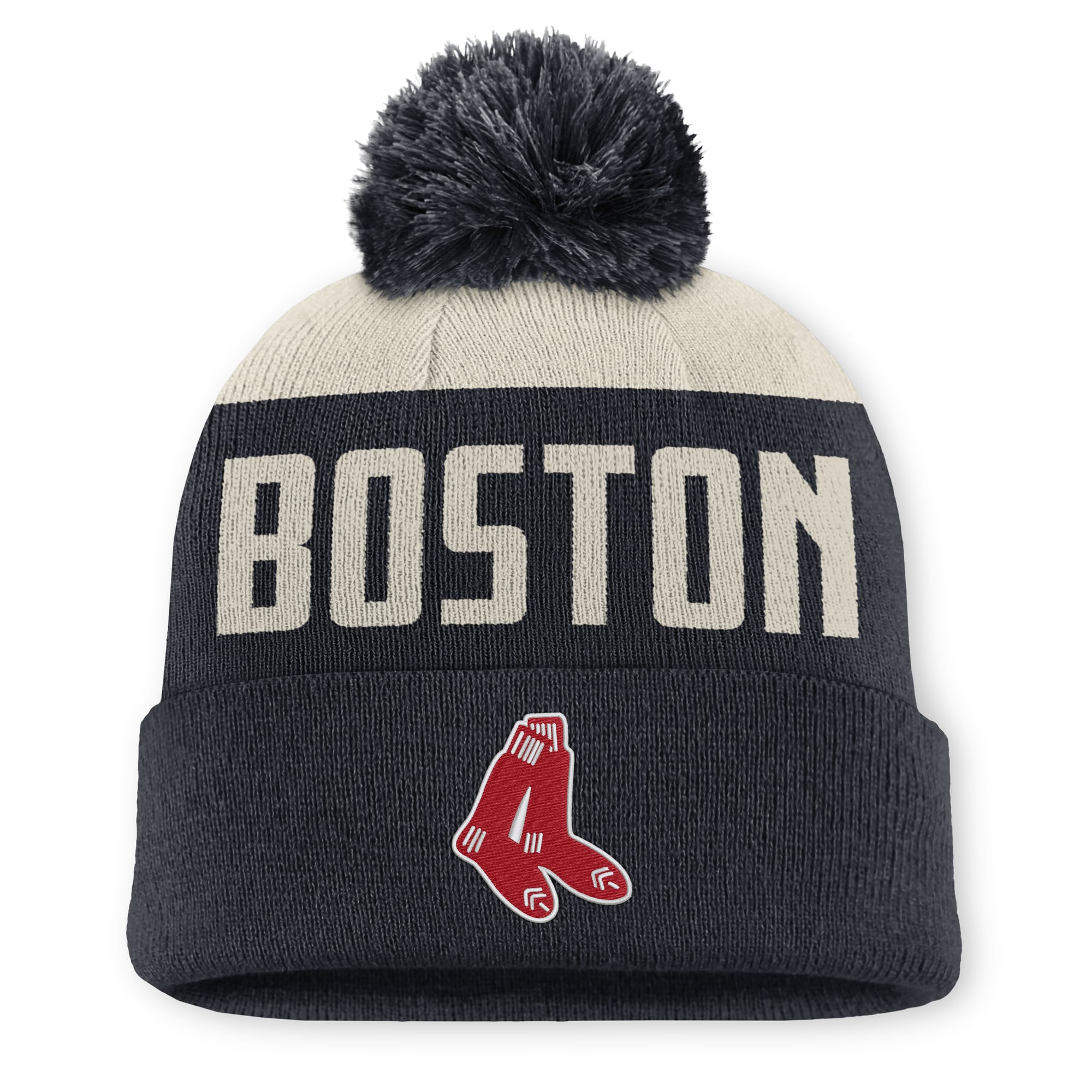 Bonnet Nike Peak Standard à revers et pompon, blanc/marine, Boston Red Sox, pour homme