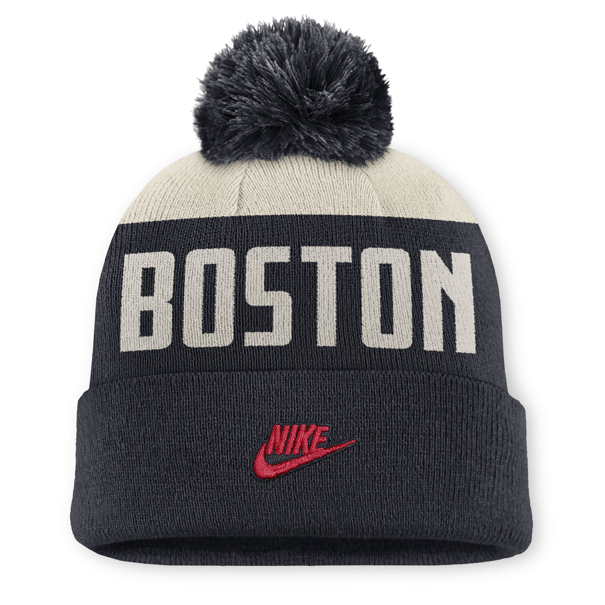 Bonnet Nike Peak Standard à revers et pompon, blanc/marine, Boston Red Sox, pour homme