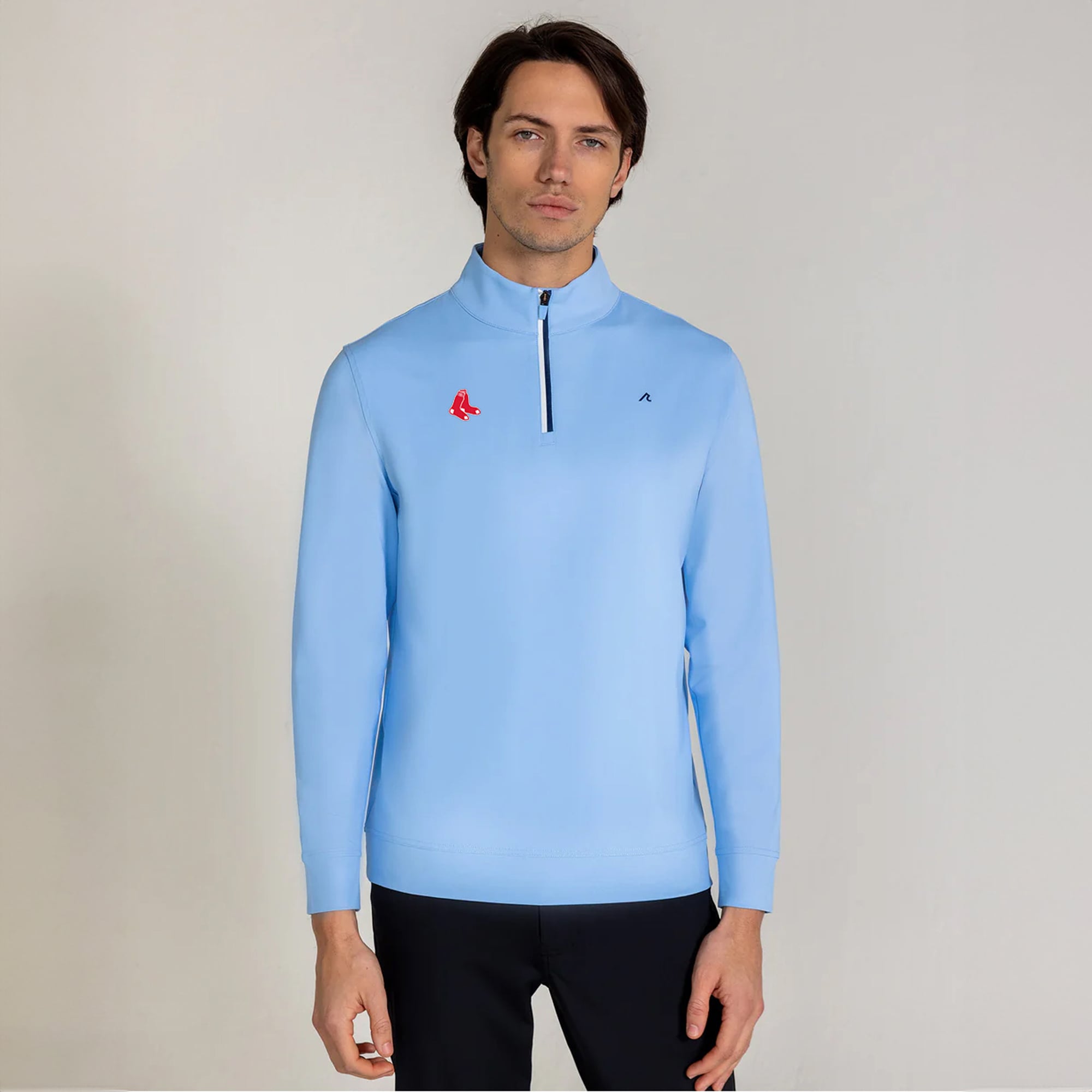Men's Redvanly Light Blue Boston Red Sox Fleet Quarter-Zip Pullover