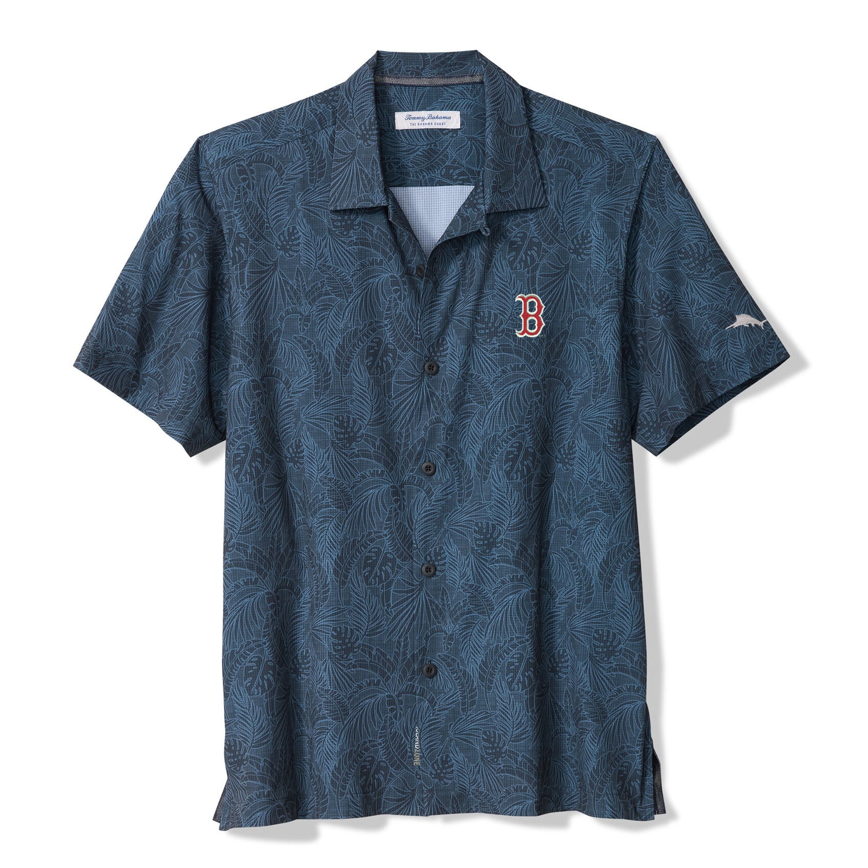Chemise boutonnée Tommy Bahama pour homme, bleu marine, Boston Red Sox, motif frondes marines IslandZone