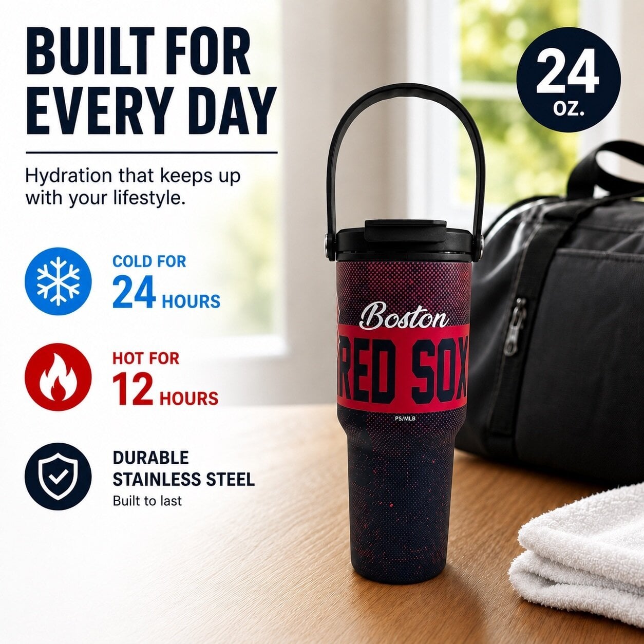 Pegasus Boston Red Sox 24oz. Speckled Gradient Stainless Steel Dual Top Water Bottle