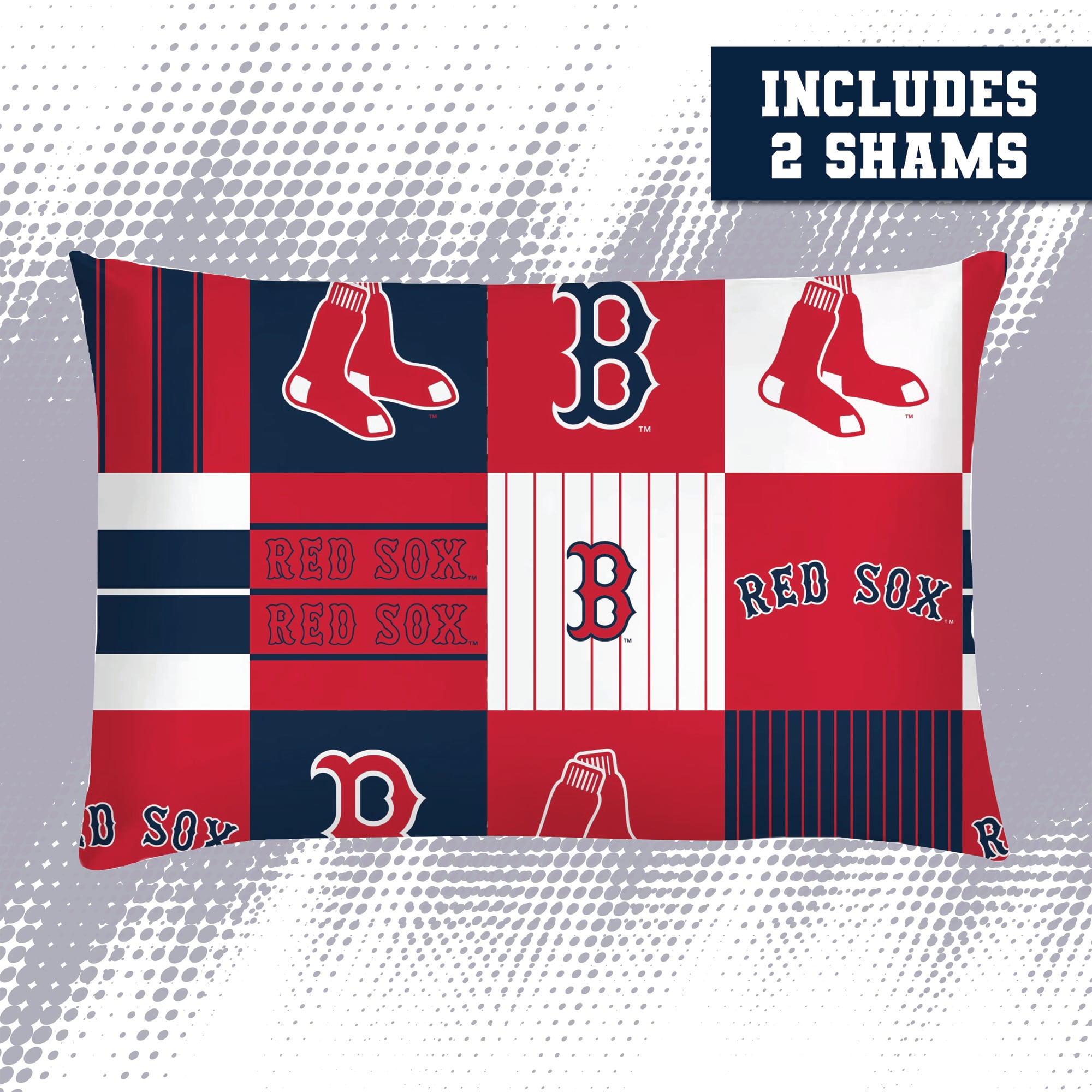 Ensemble de literie trois pièces Pegasus Boston Red Sox à carreaux patchwork, format grand/queen.