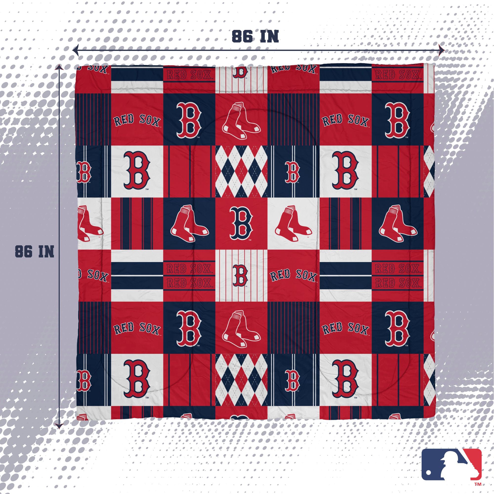 Ensemble de literie trois pièces Pegasus Boston Red Sox à carreaux patchwork, format grand/queen.