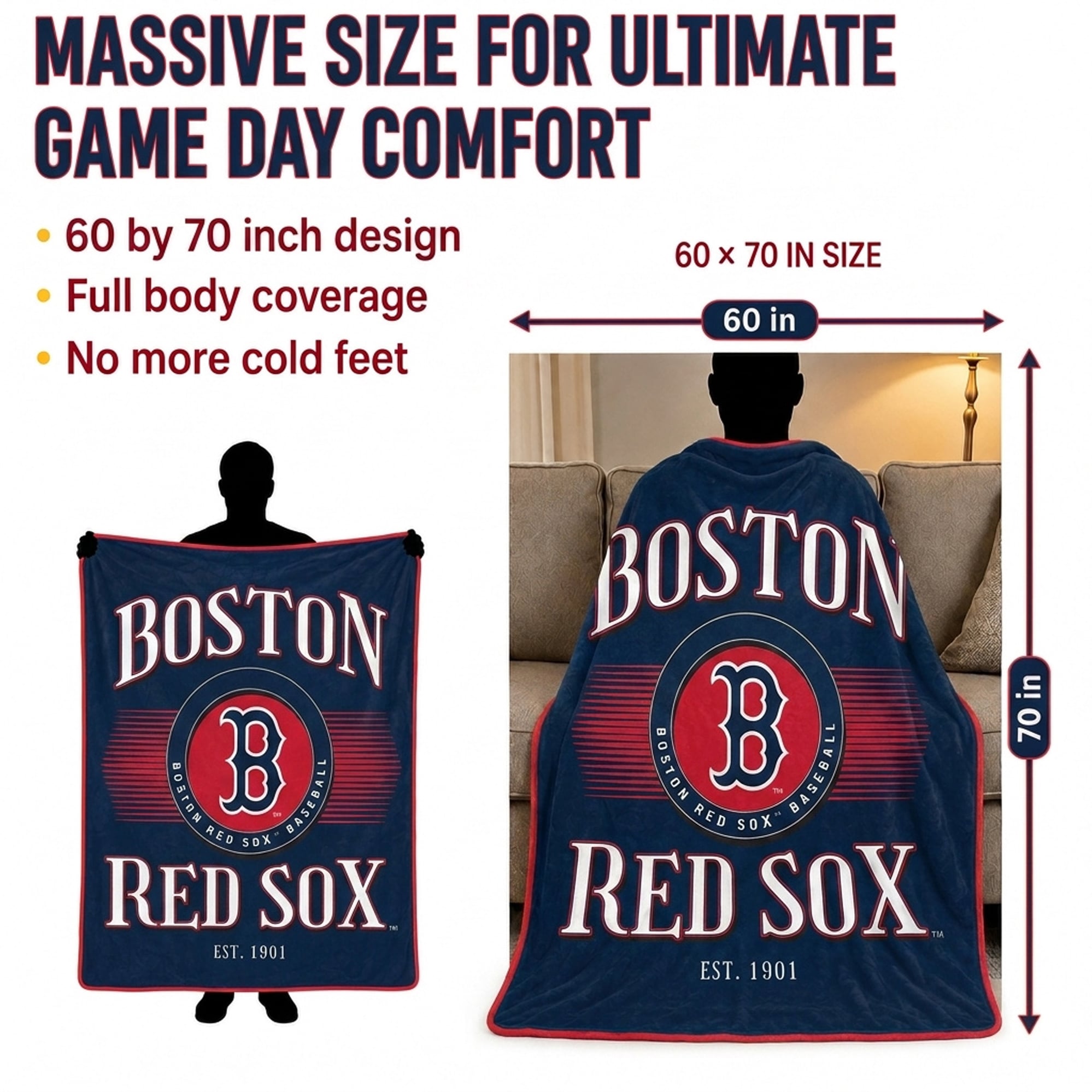 Pegasus Boston Red Sox Spotlight Arch 60" x 70" Ultra Soft Throw Blanket