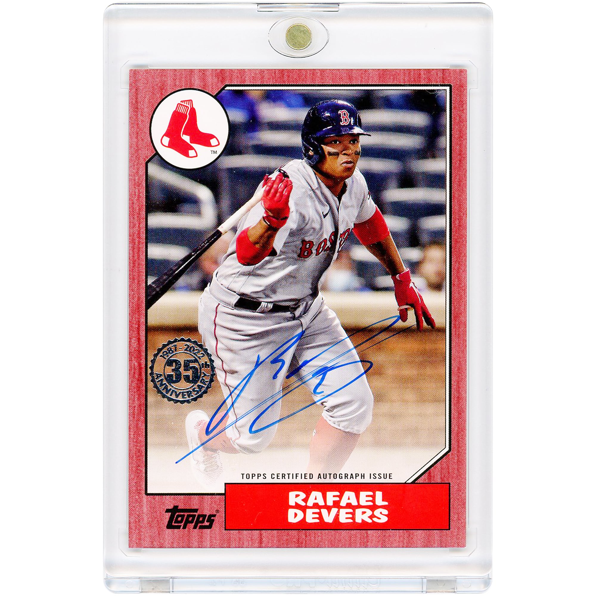 Carte autographiée de Rafael Devers (Red Sox de Boston), édition 2022 Topps, design Topps 1987, rouge, n° 87BA-RD, n° 12/25