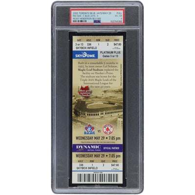 Rickey Henderson Boston Red Sox Fanatics Authentic May 29, 2002 Stolen Base #1400 PSA Authenticated 4 Ticket