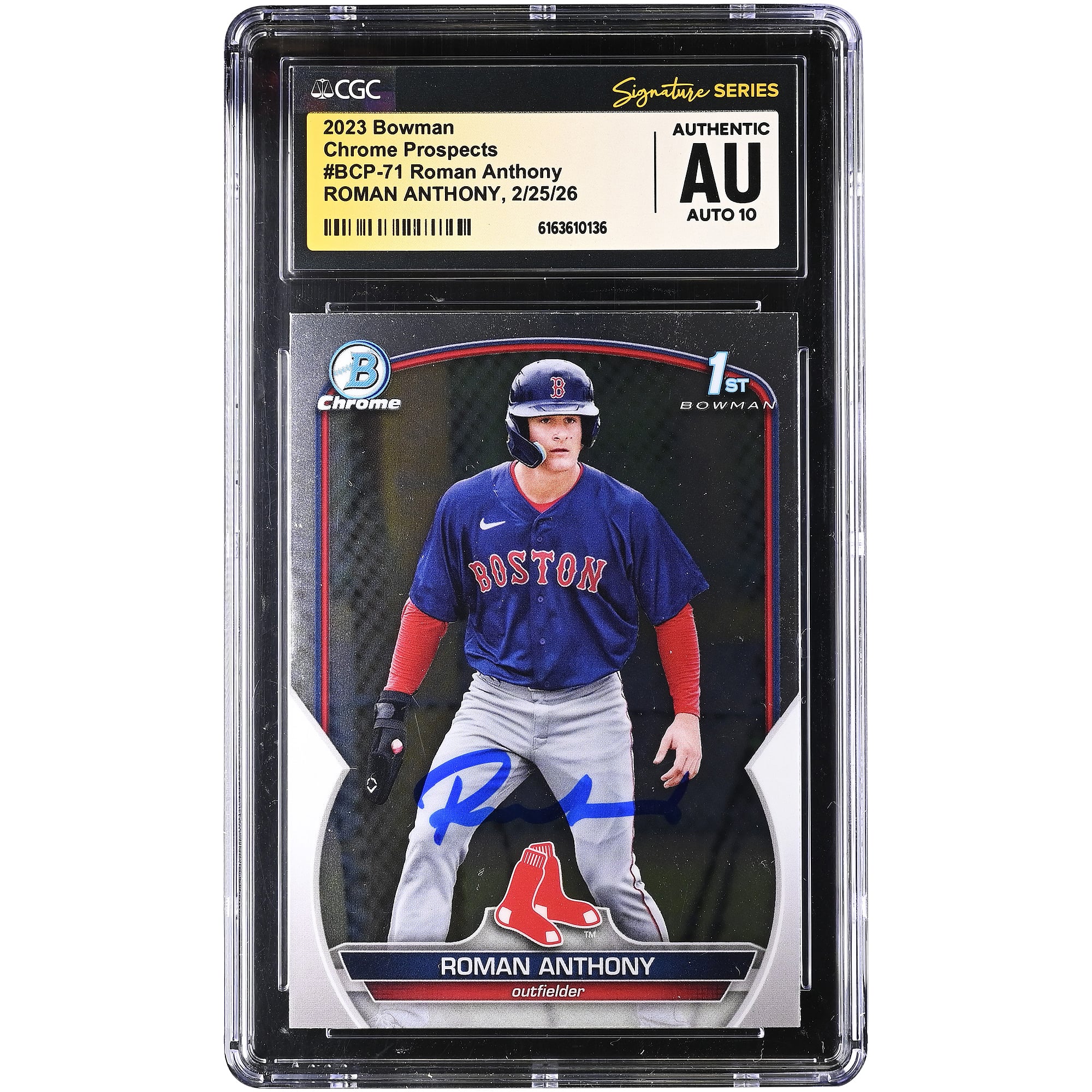 Roman Anthony Boston Red Sox Autographed 2023 Bowman Chrome Prospects #BCP-71 CGC Authenticated Auto 10 Card