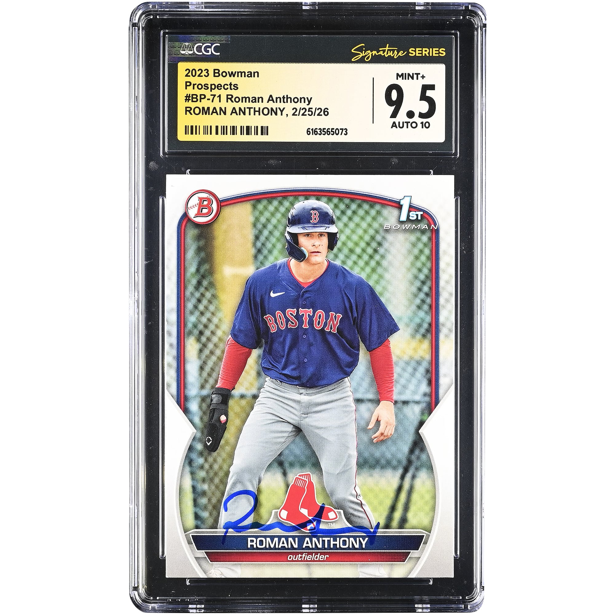 Carte autographiée par Roman Anthony des Red Sox de Boston, collection Bowman Prospects 2023, numéro BP-71, authentifiée par CGC (note 9,5/10).