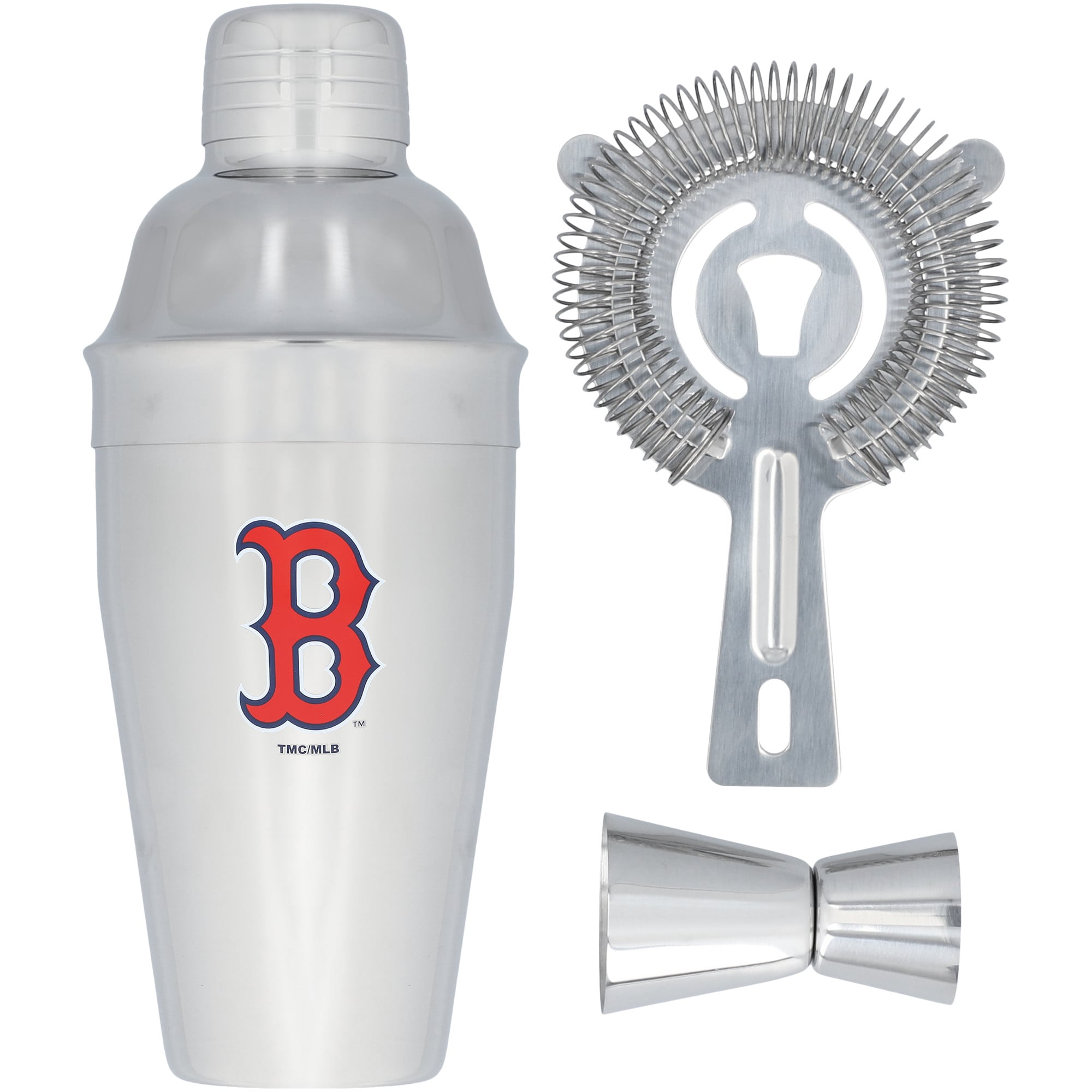 The Memory Company Boston Red Sox Ensemble shaker, passoire et doseur en acier inoxydable