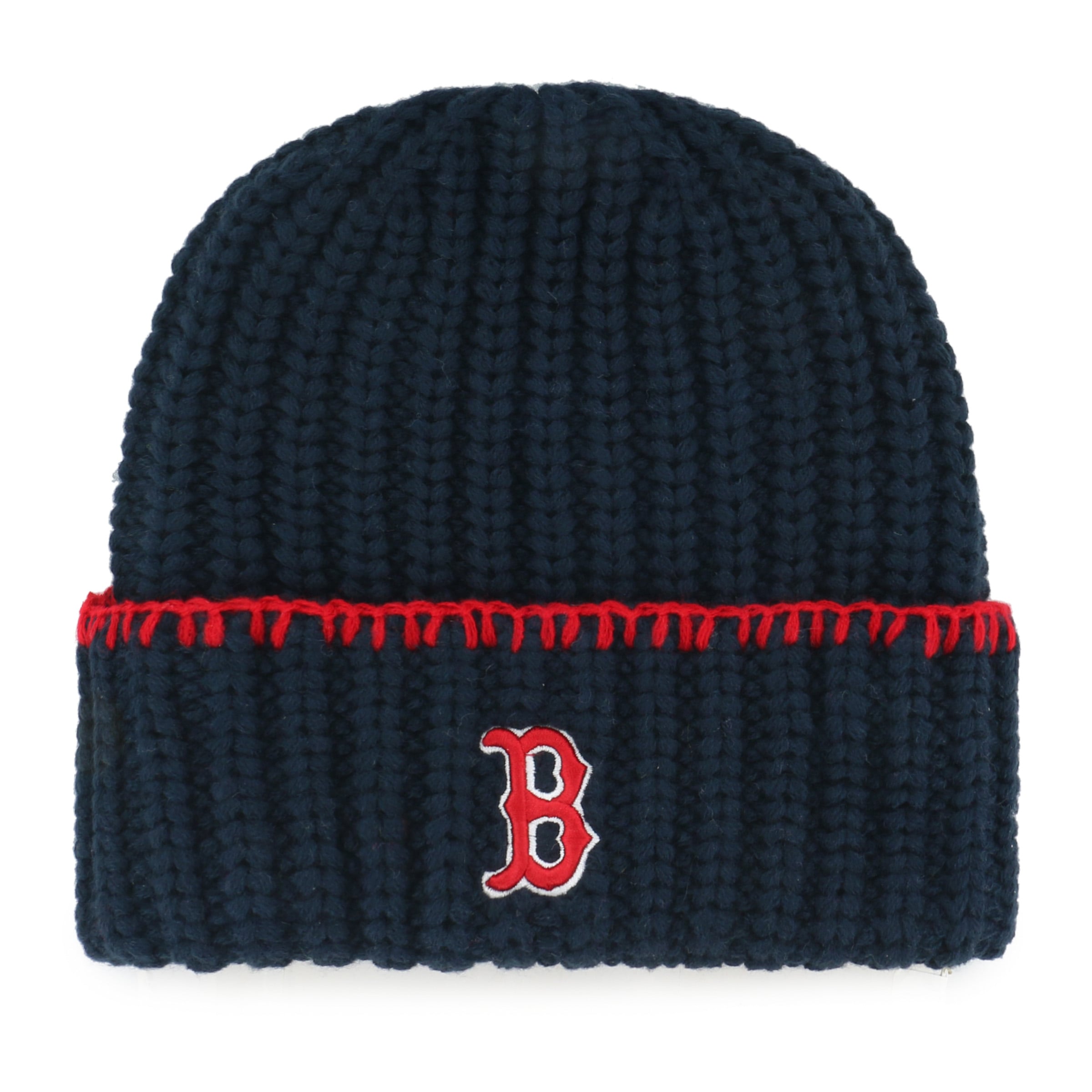 Bonnet à revers en maille point de couverture Boston Red Sox bleu marine n° 47 pour femme