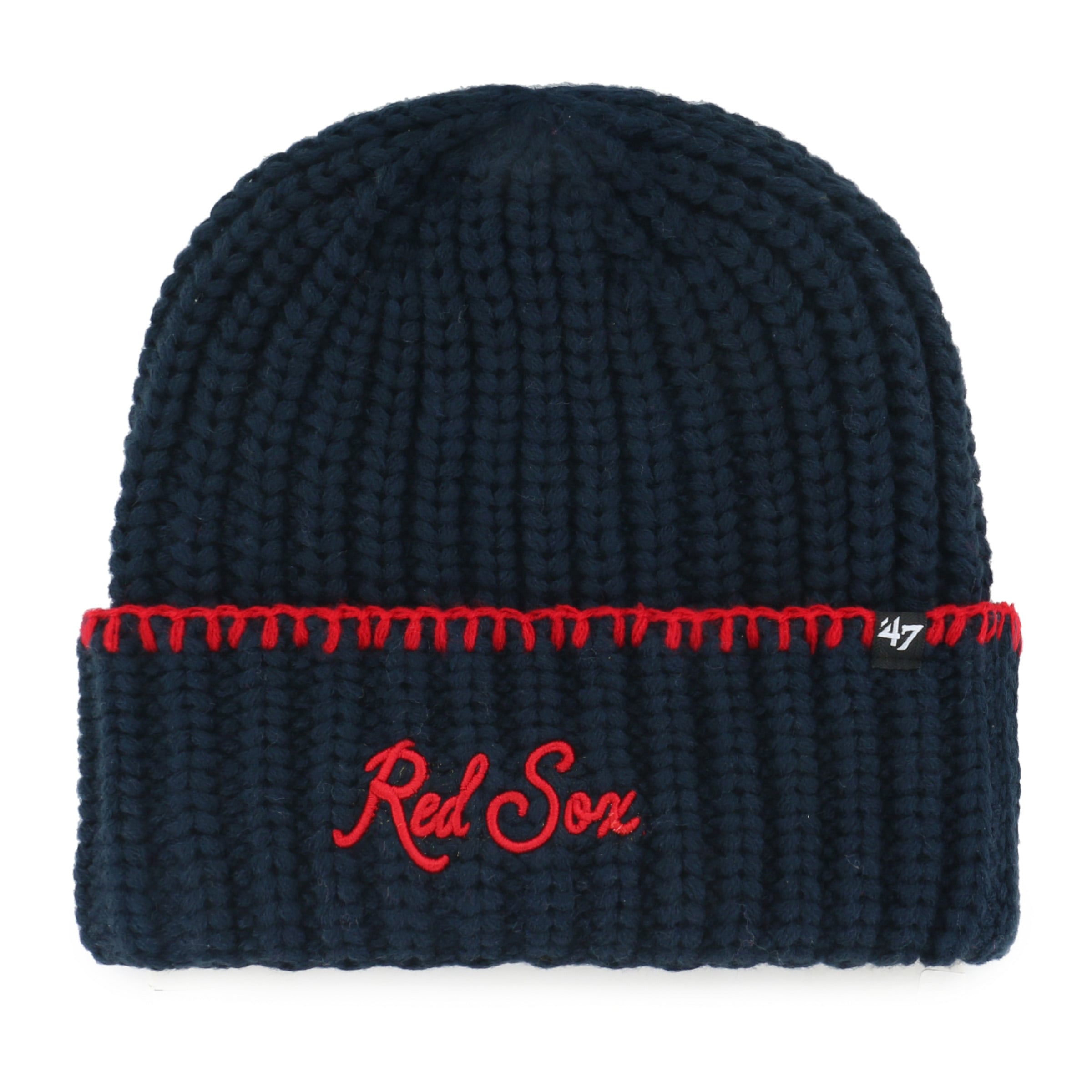 Bonnet à revers en maille point de couverture Boston Red Sox bleu marine n° 47 pour femme