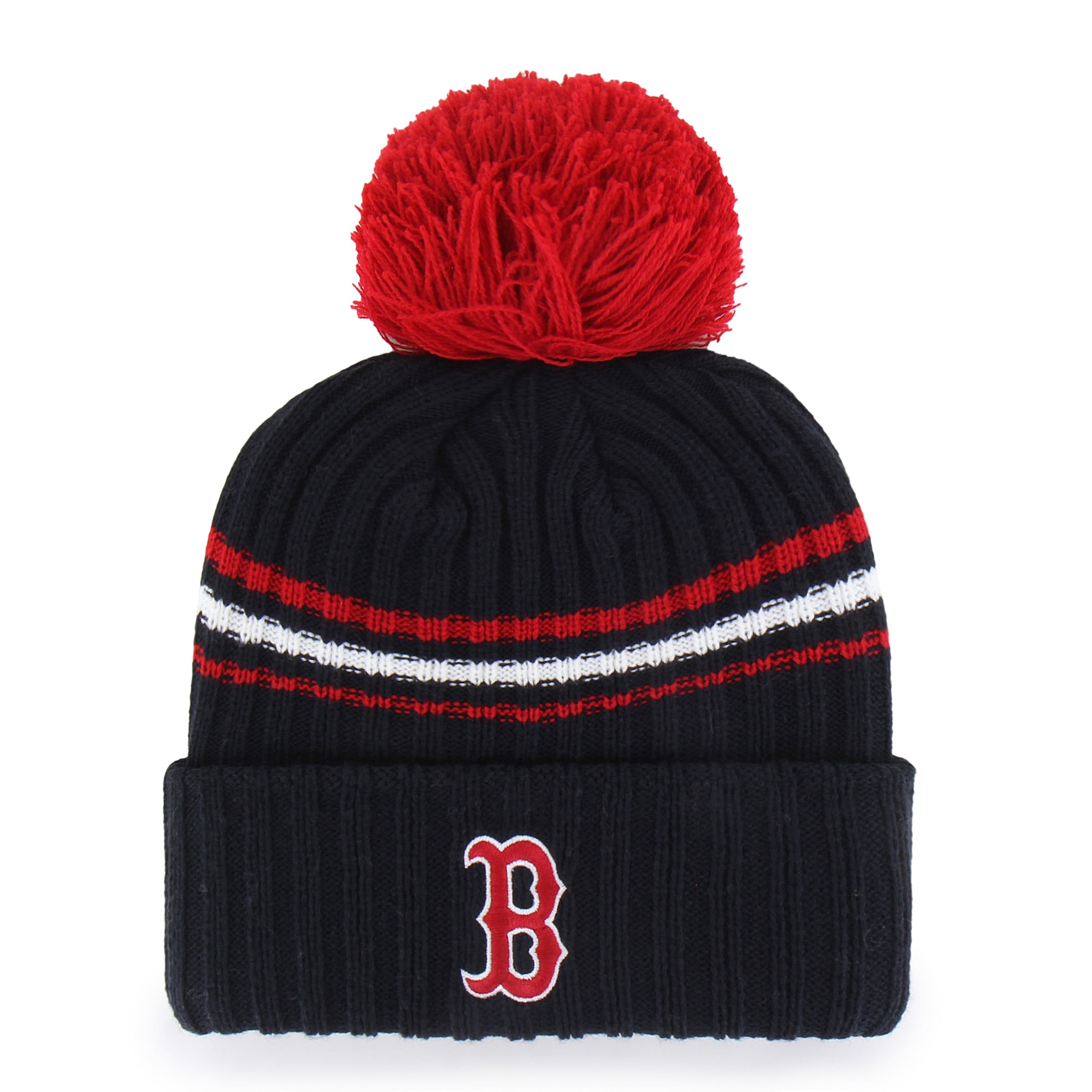 Bonnet en maille duveteuse à revers avec pompon, modèle 47 bleu marine des Boston Red Sox