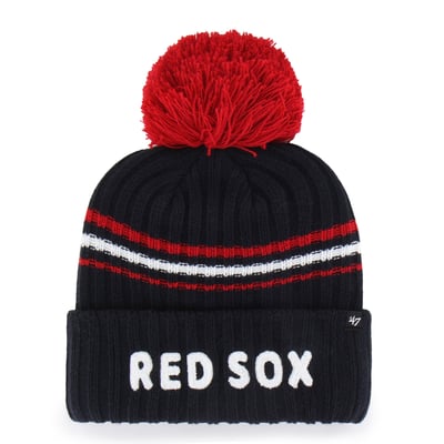 Bonnet en maille duveteuse à revers et pompon, modèle Boston Red Sox '47 pour femme - Bleu marine