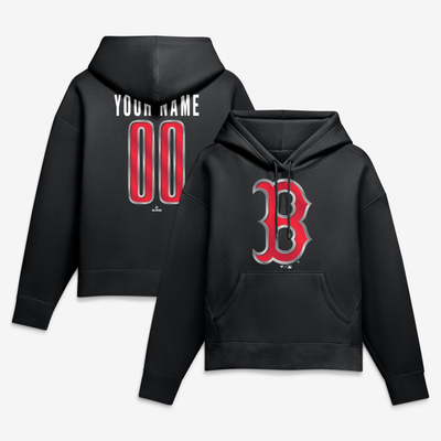Boston Red Sox Women's Metallic Mascot Personalized Name & Number Hoodie - Black