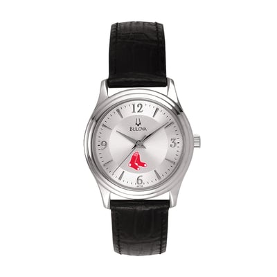 Boston Red Sox Bulova Women's Leather Strap Watch - Silver