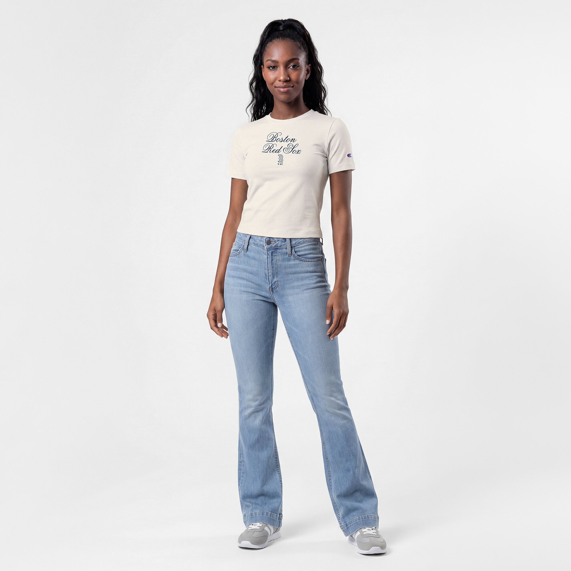 T-shirt court ajusté doux au toucher Champion crème pour femme, Boston Red Sox