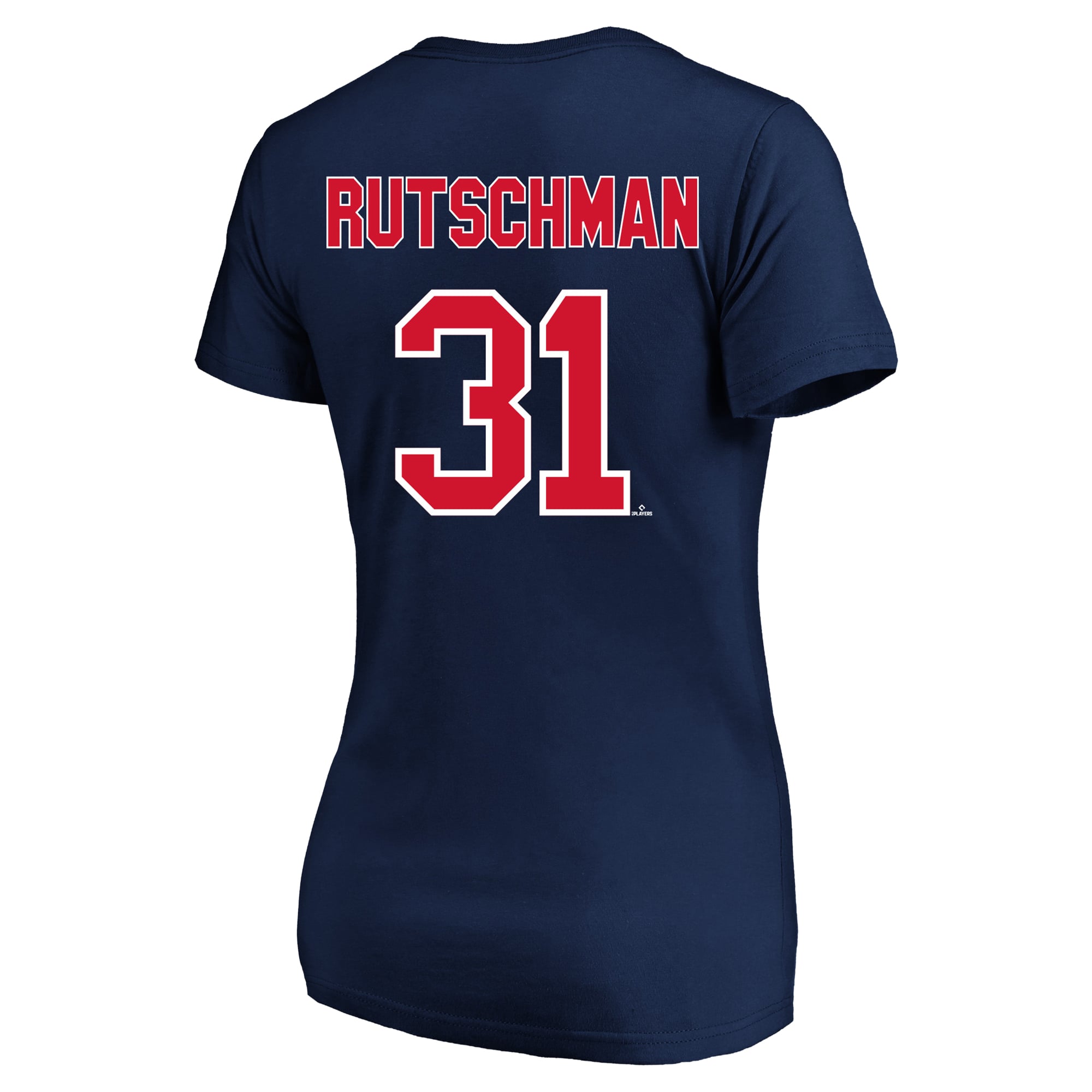 T-shirt à col en V Fanatics Adley Rutschman bleu marine Boston Red Sox pour femmes, grande taille, nom et numéro