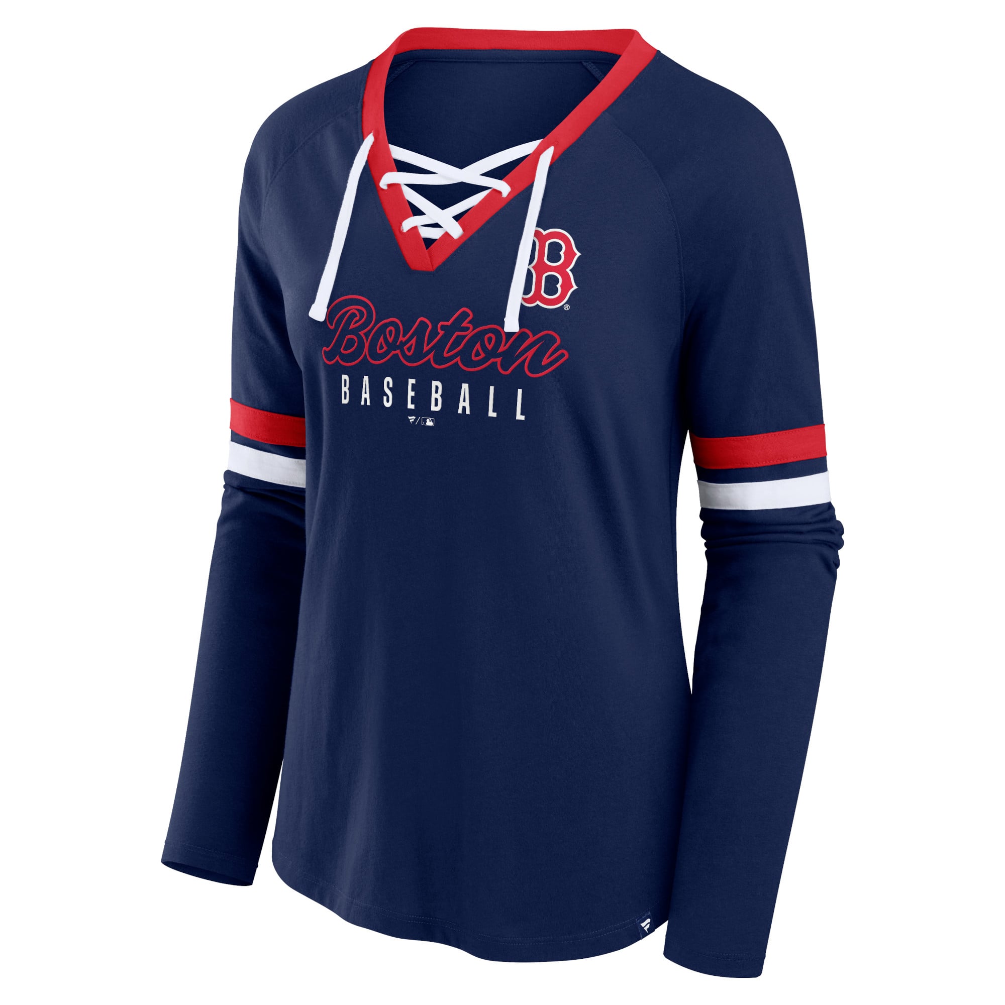 Women's Fanatics Navy Boston Red Sox Won & Done Raglan Lace-Up Long Sleeve T-Shirt