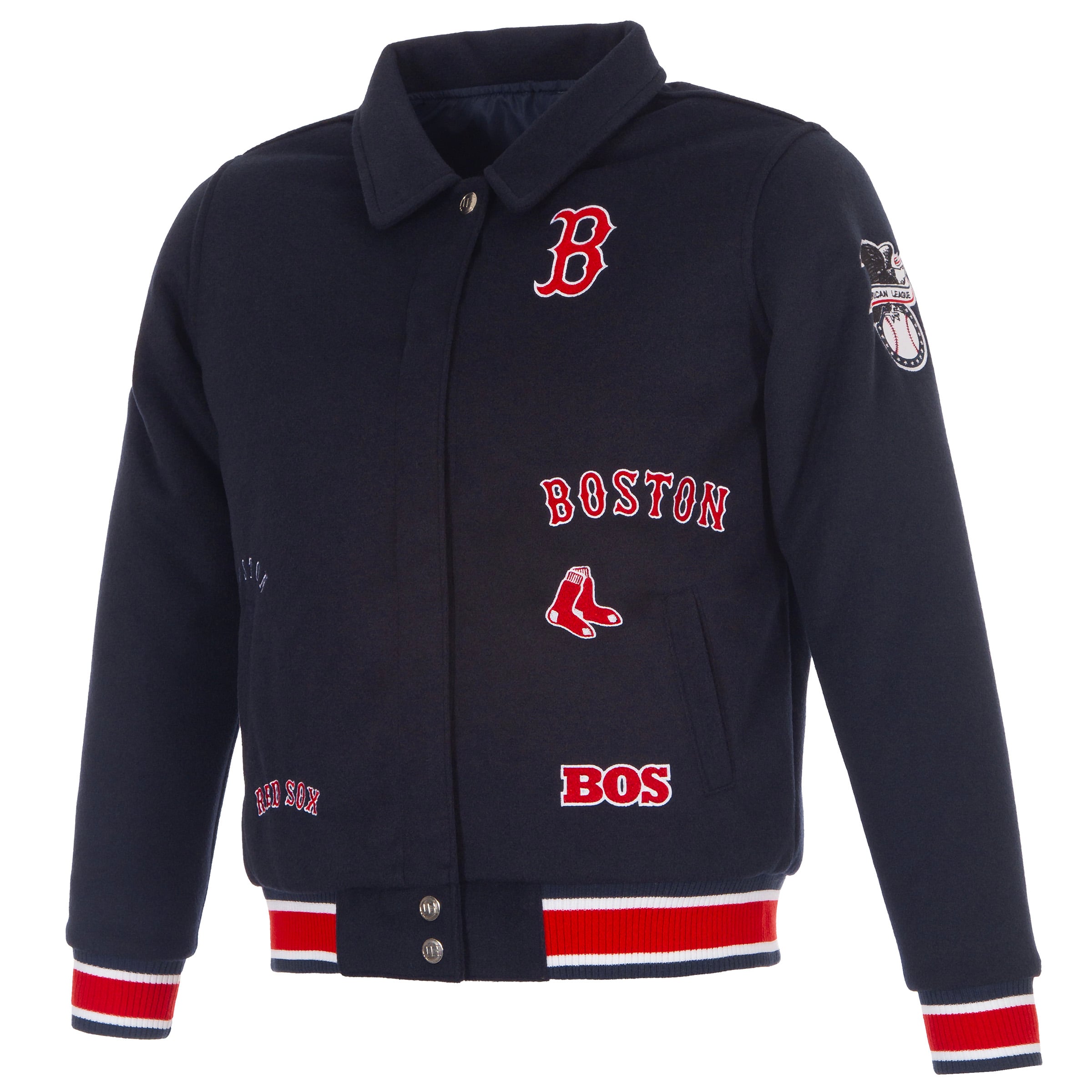 Veste réversible en laine à boutons-pression pour femme JH Design Boston Red Sox, bleu marine