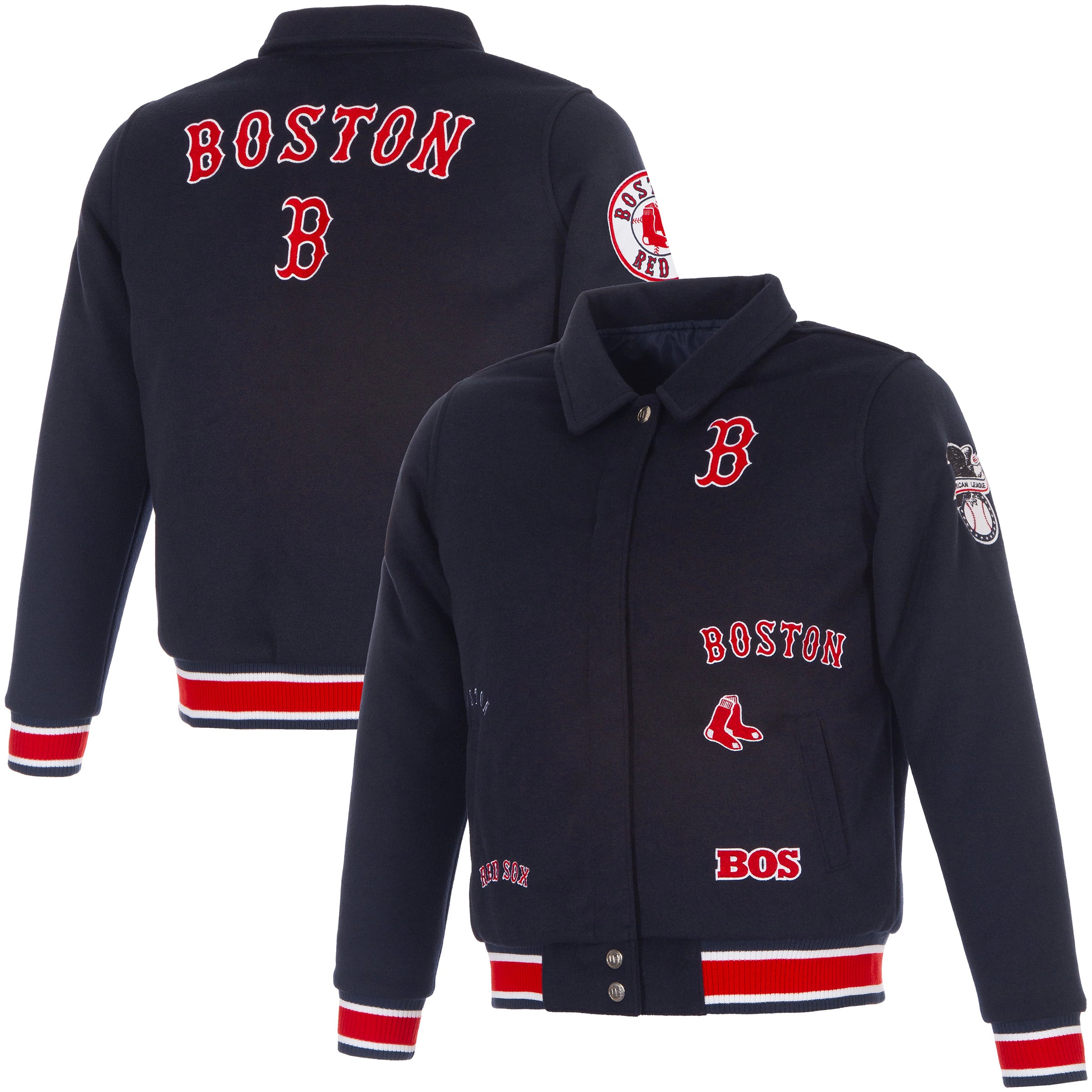 Veste réversible en laine à boutons-pression pour femme JH Design Boston Red Sox, bleu marine