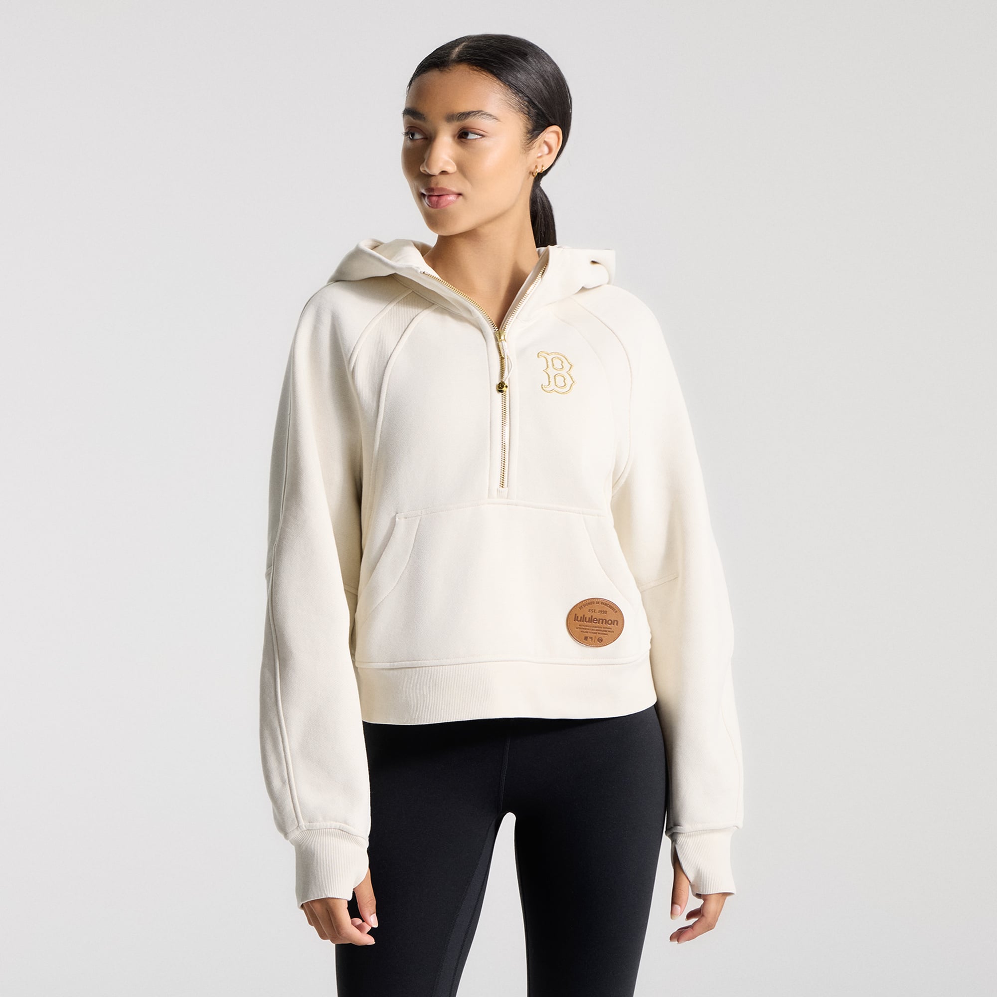 Sweat à capuche oversize demi-zip en scuba crème pour femme de lululemon Boston Red Sox
