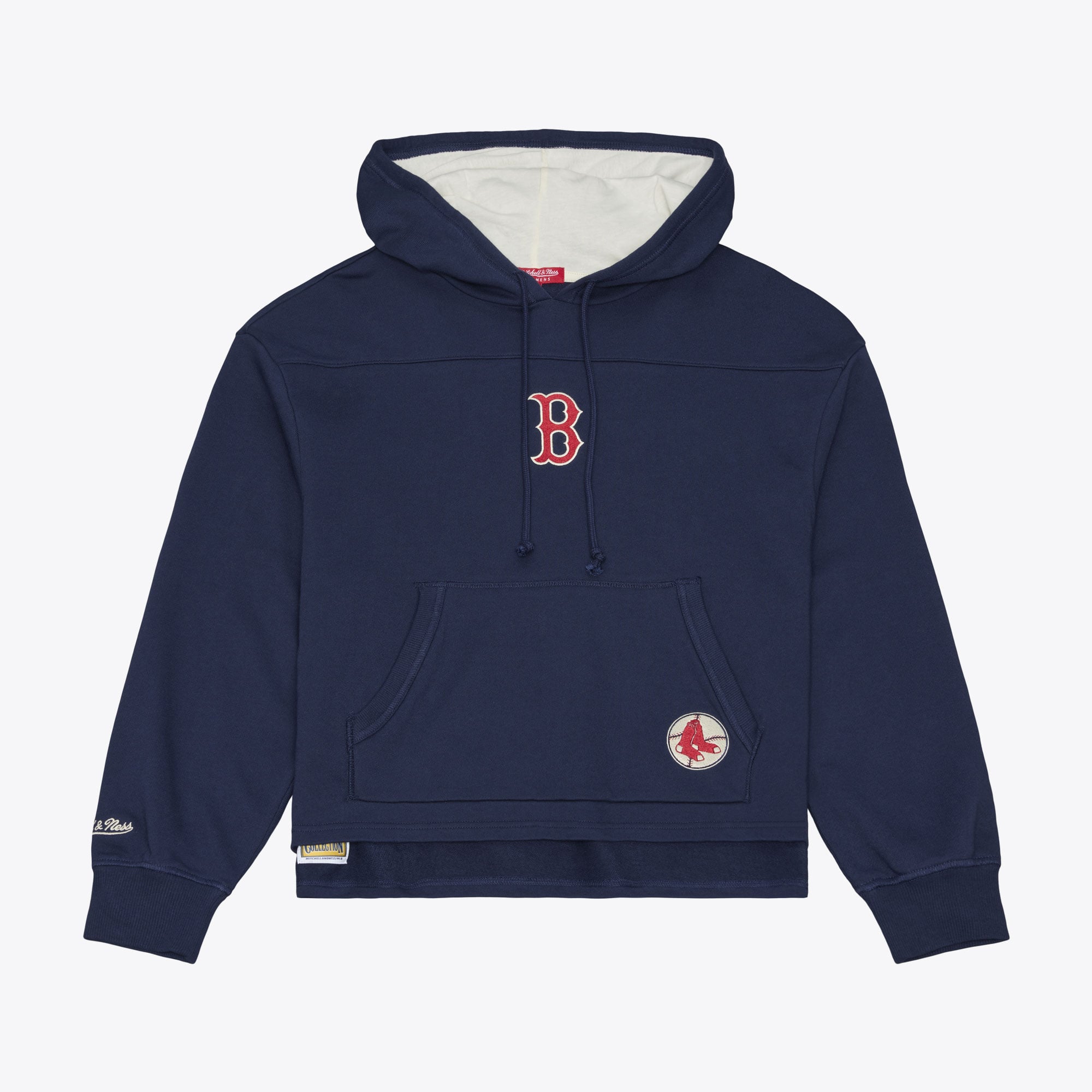 Sweat à capuche Mitchell & Ness bleu marine pour femme, collection Cooperstown des Boston Red Sox, style rétro.
