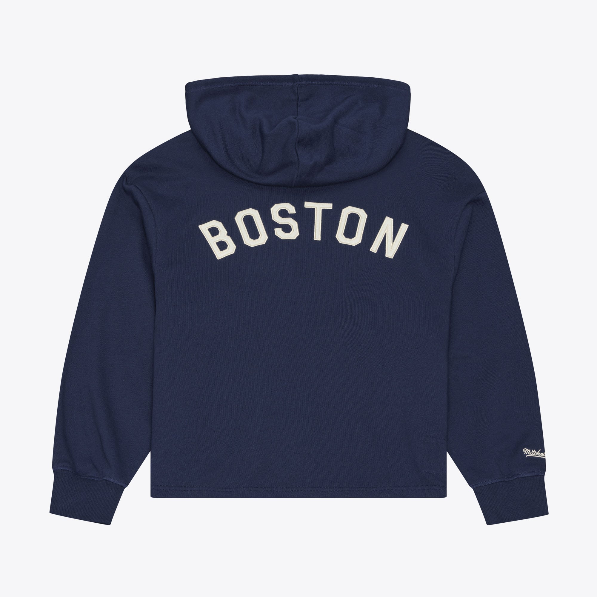 Sweat à capuche Mitchell & Ness bleu marine pour femme, collection Cooperstown des Boston Red Sox, style rétro.