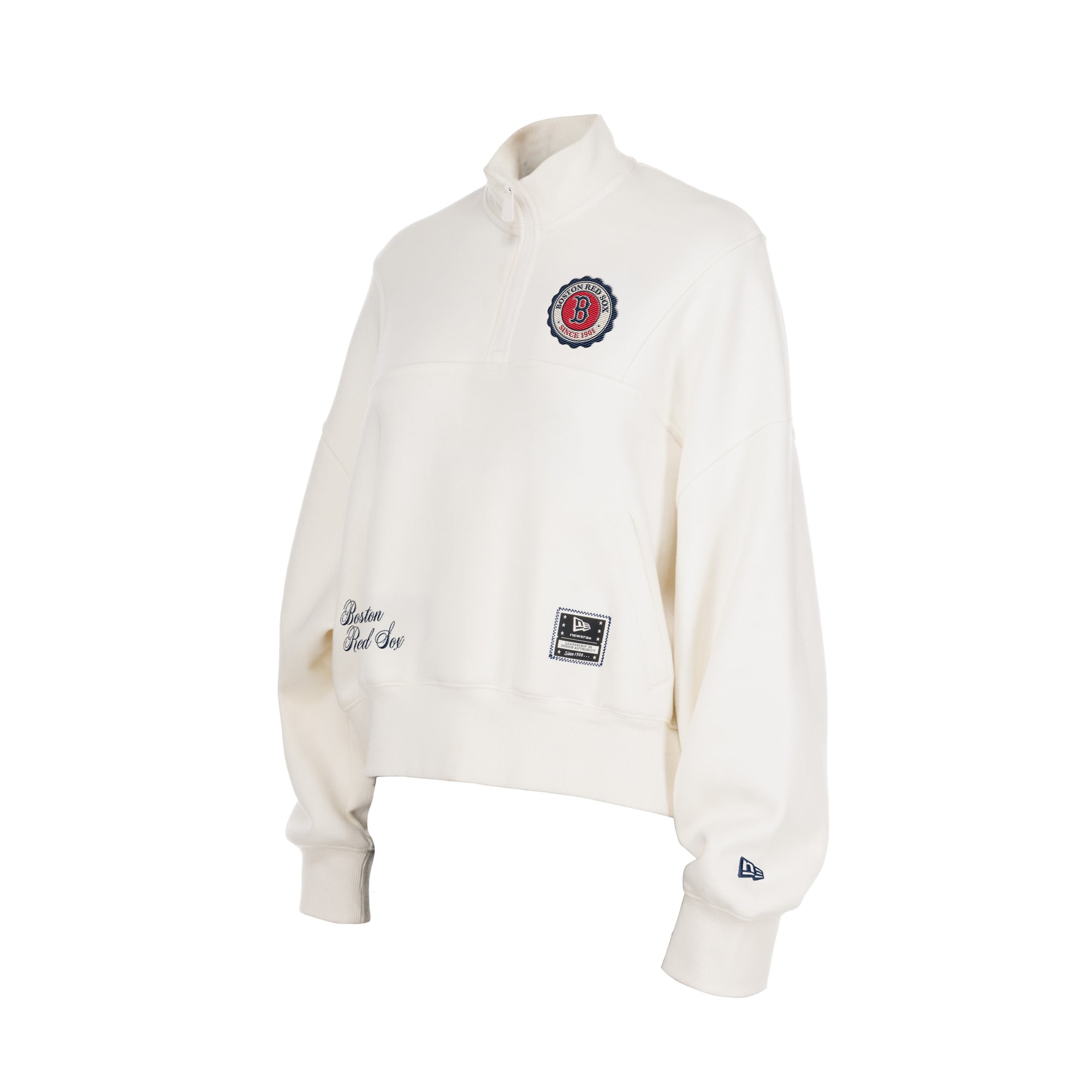 Polaire à col zippé New Era beige clair pour femme, Boston Red Sox Dune Dust