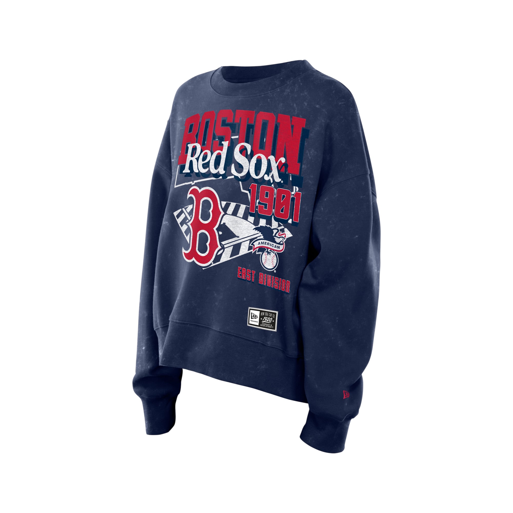 Women's New Era Navy Boston Red Sox Throwback Mineral Wash Boxy Sweatshirt