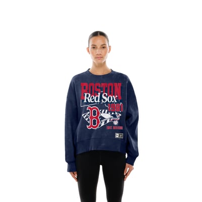 Boston Red Sox New Era Women's Throwback Mineral Wash Boxy Sweatshirt - Navy