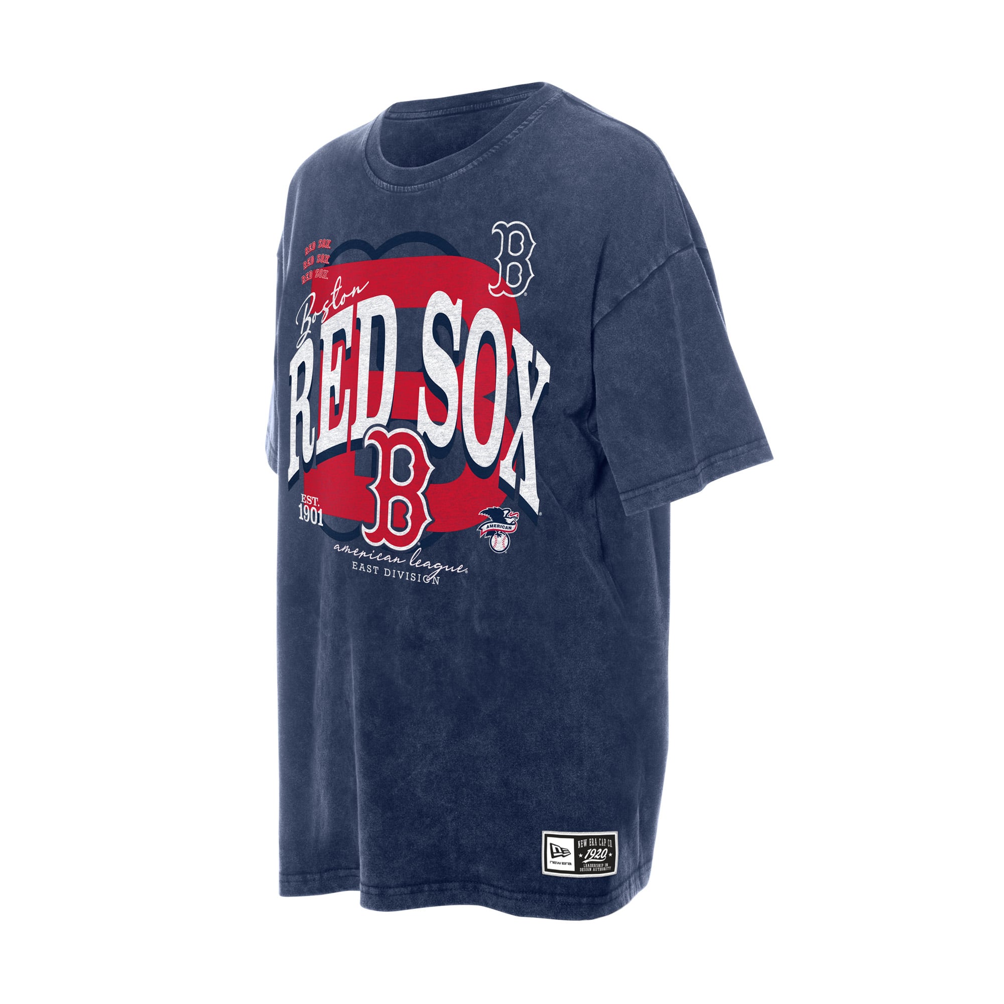 T-shirt boyfriend New Era bleu marine Boston Red Sox pour femme, style rétro, délavé à l'huile minérale