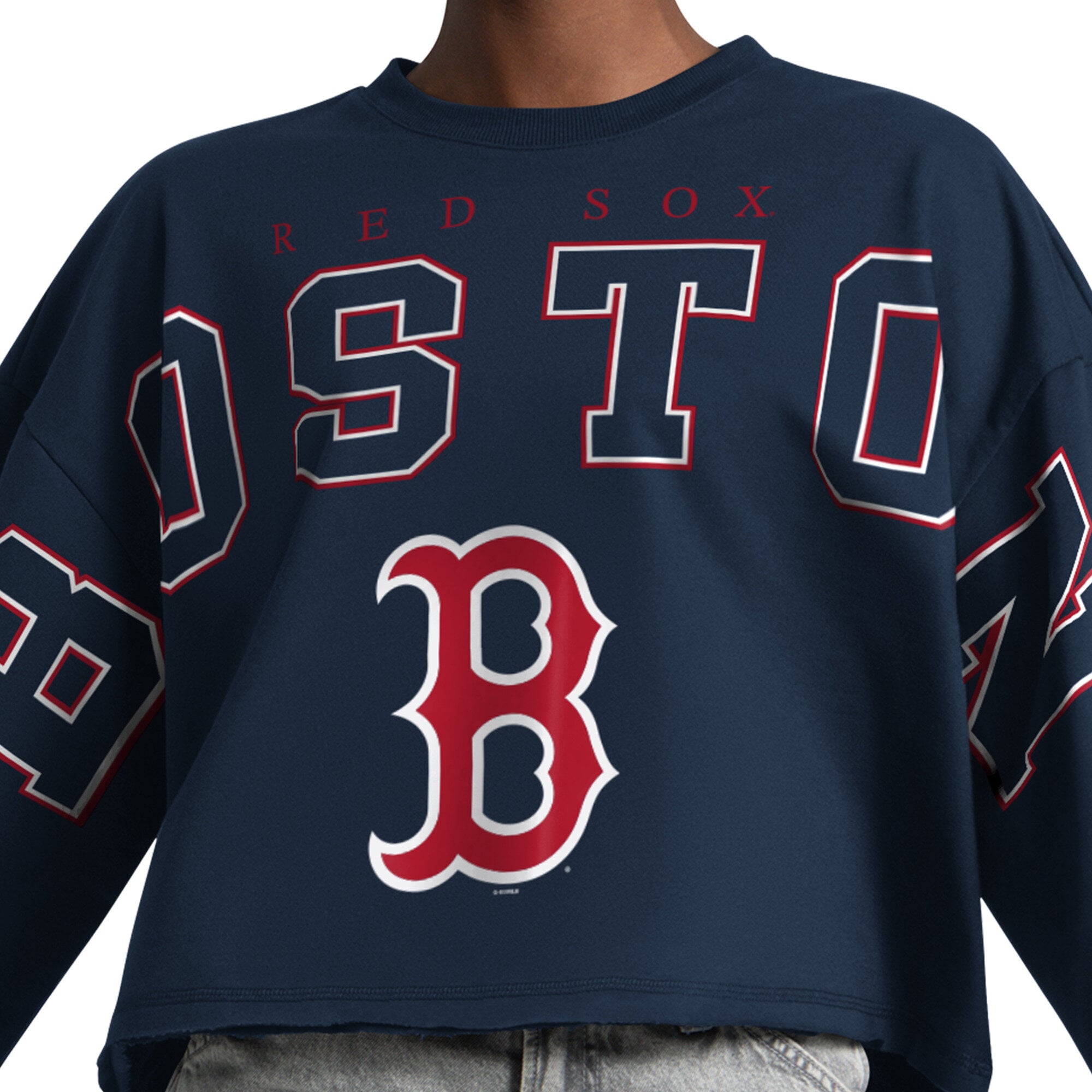 Sweat-shirt court à col rond Starter Navy Boston Red Sox Bleachers II pour femme