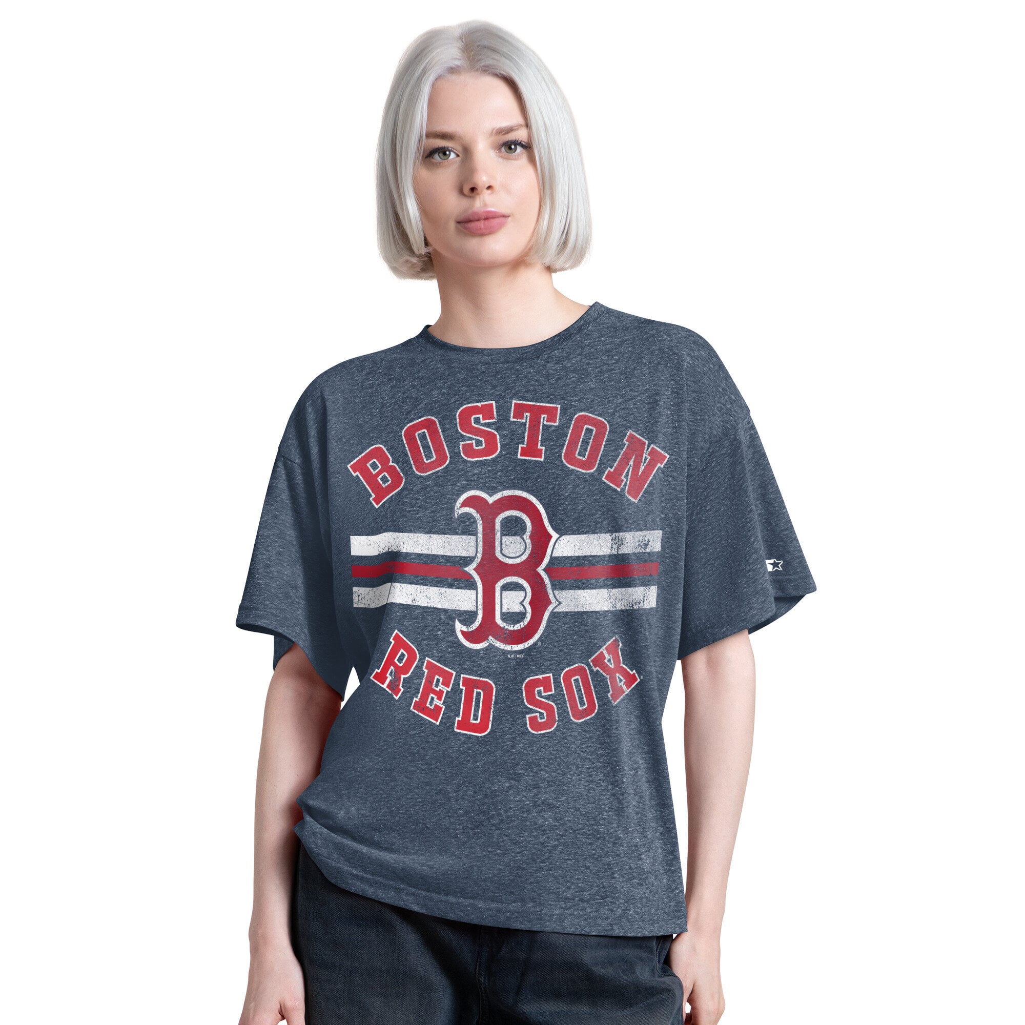 T-shirt Starter pour femme, bleu marine, Boston Red Sox, Jump Shot Boyfriend, mélange de trois matières