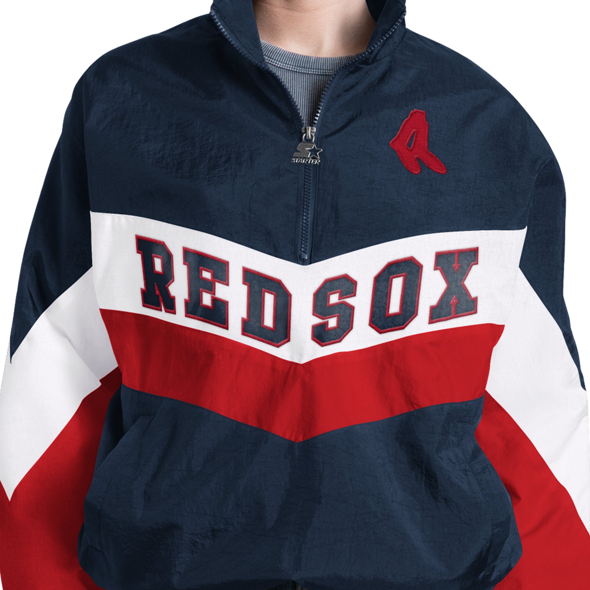Pull à col zippé Starter bleu marine Boston Red Sox pour femme