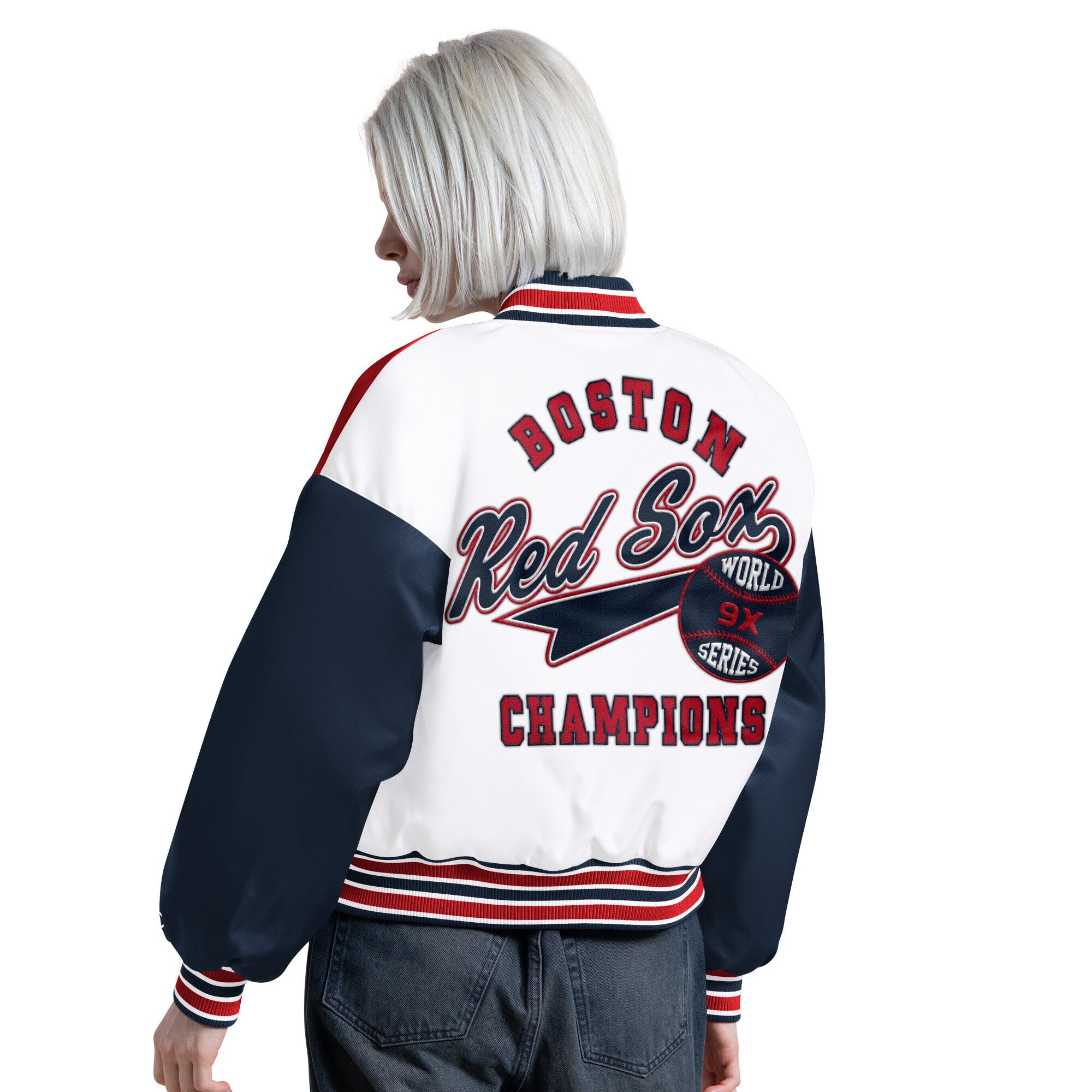 Veste universitaire Starter White Boston Red Sox Game On pour femmes, à boutons-pression.