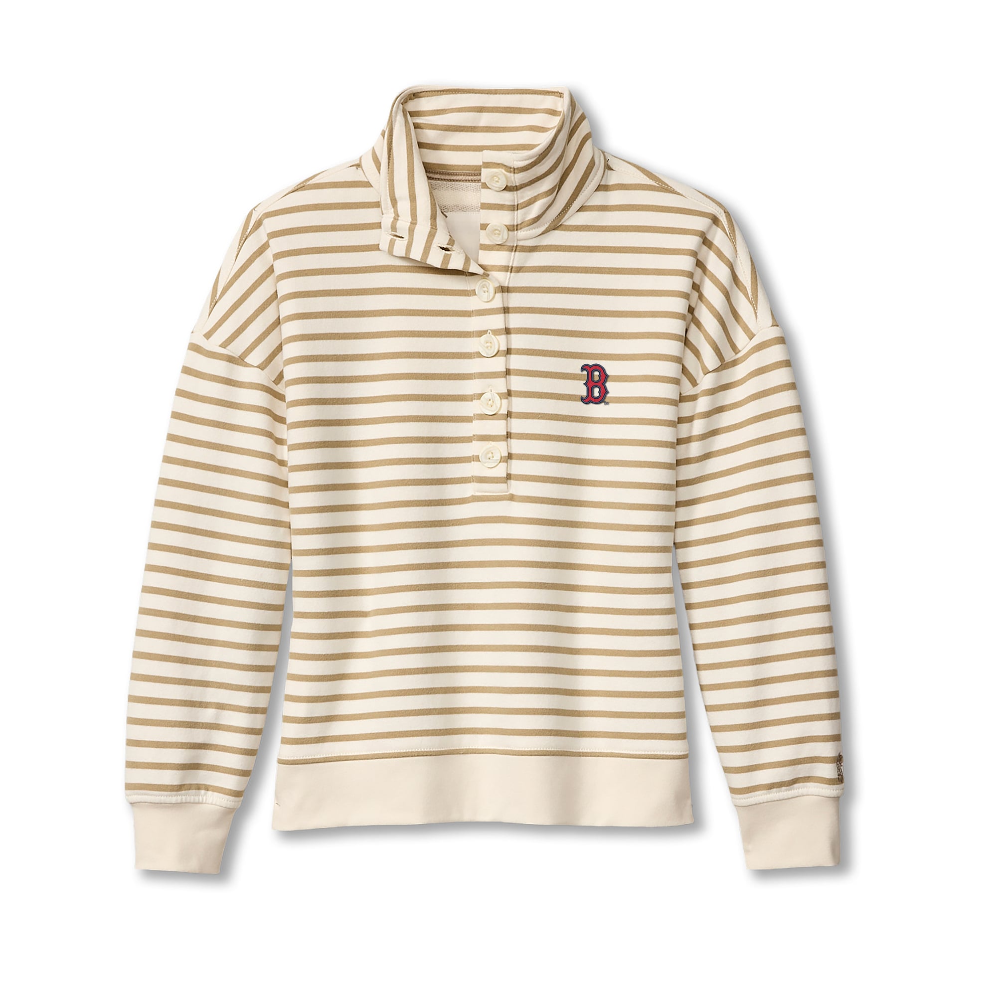 Women's Tommy Bahama  White Boston Red Sox Marina Del Mar Stripe Mock Neck Sweatshirt