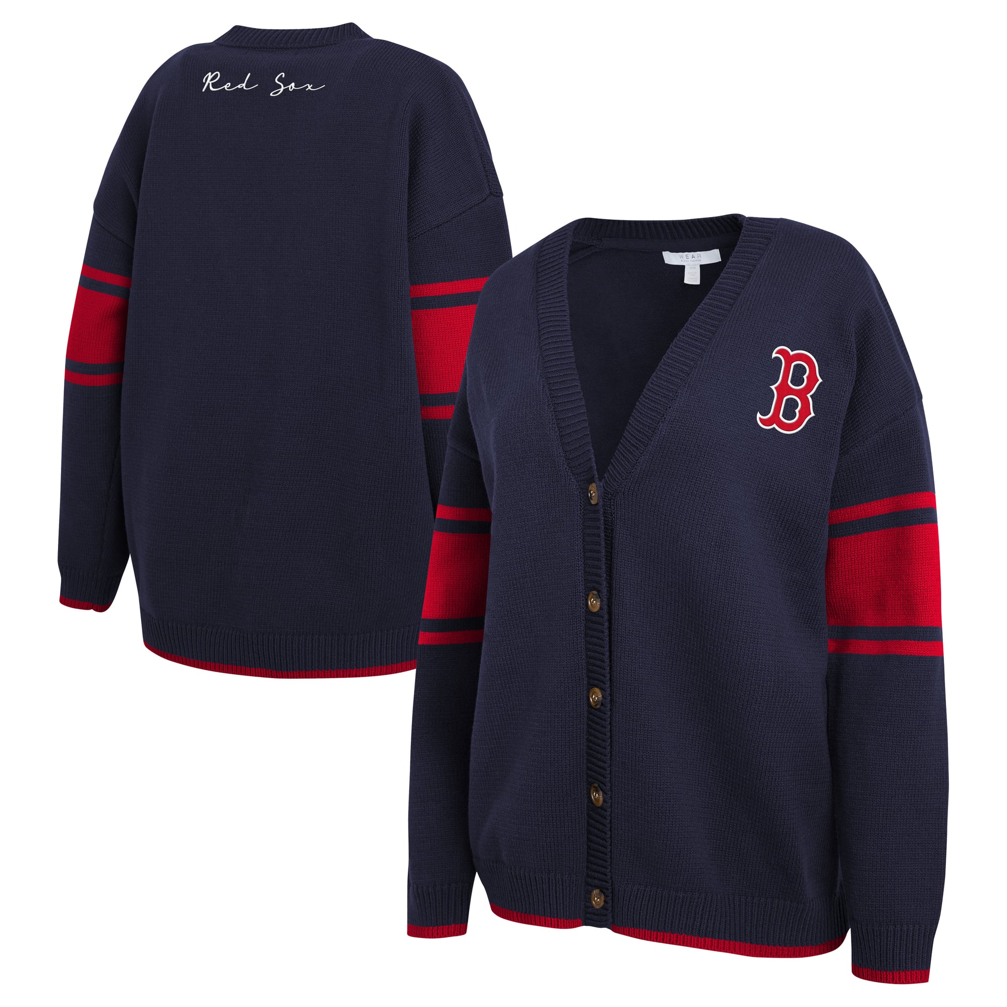 Women's WEAR by Erin Andrews Navy Boston Red Sox Button-Up Knit Cardigan