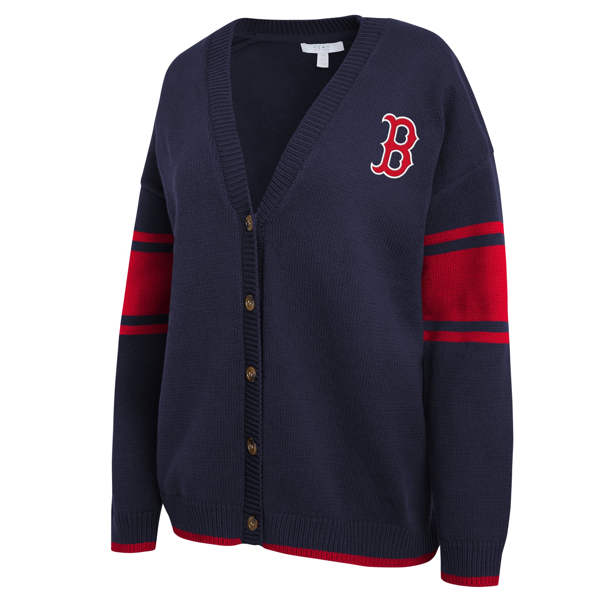 Women's WEAR by Erin Andrews Navy Boston Red Sox Button-Up Knit Cardigan