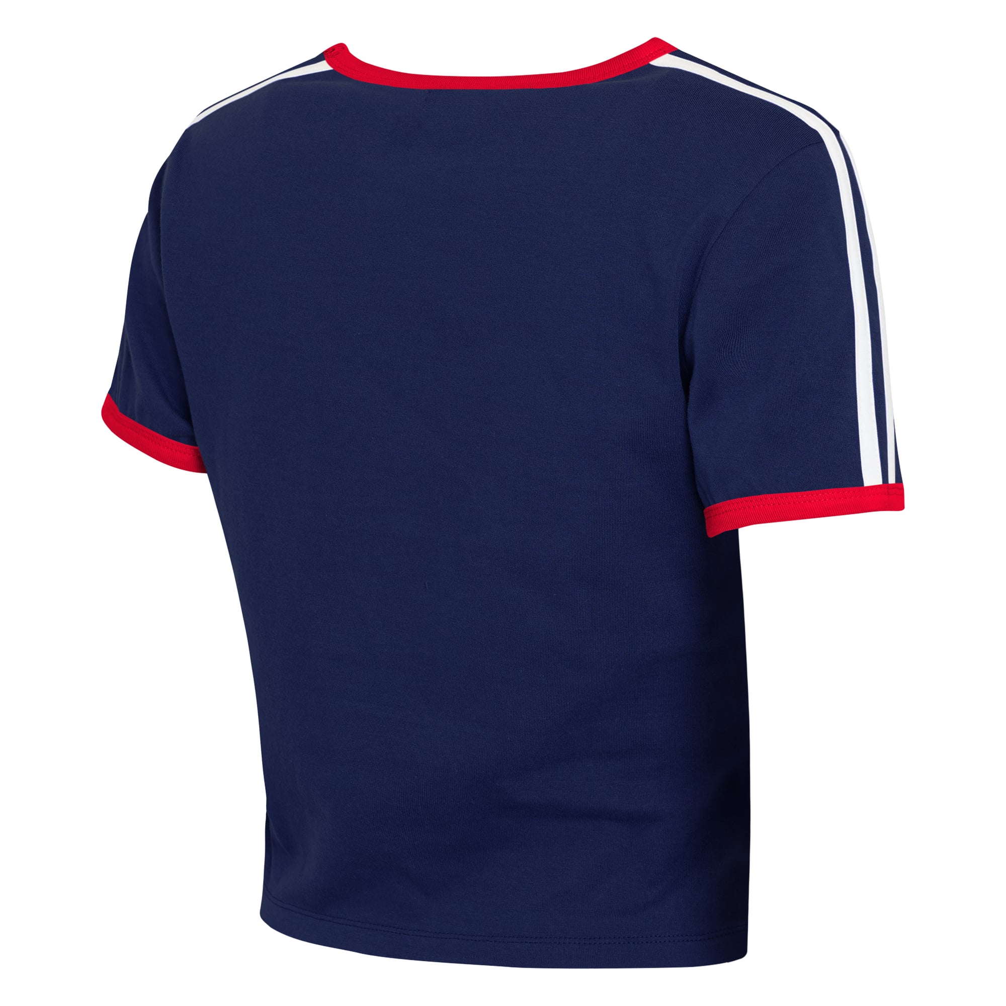 Women's WEAR by Erin Andrews Navy Boston Red Sox Cropped Throwback Ringer Baby T-Shirt