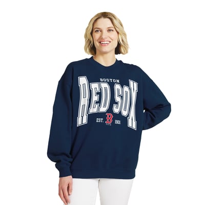 Boston Red Sox WEAR by Erin Andrews Women's Oversized Team Fleece Sweatshirt - Navy
