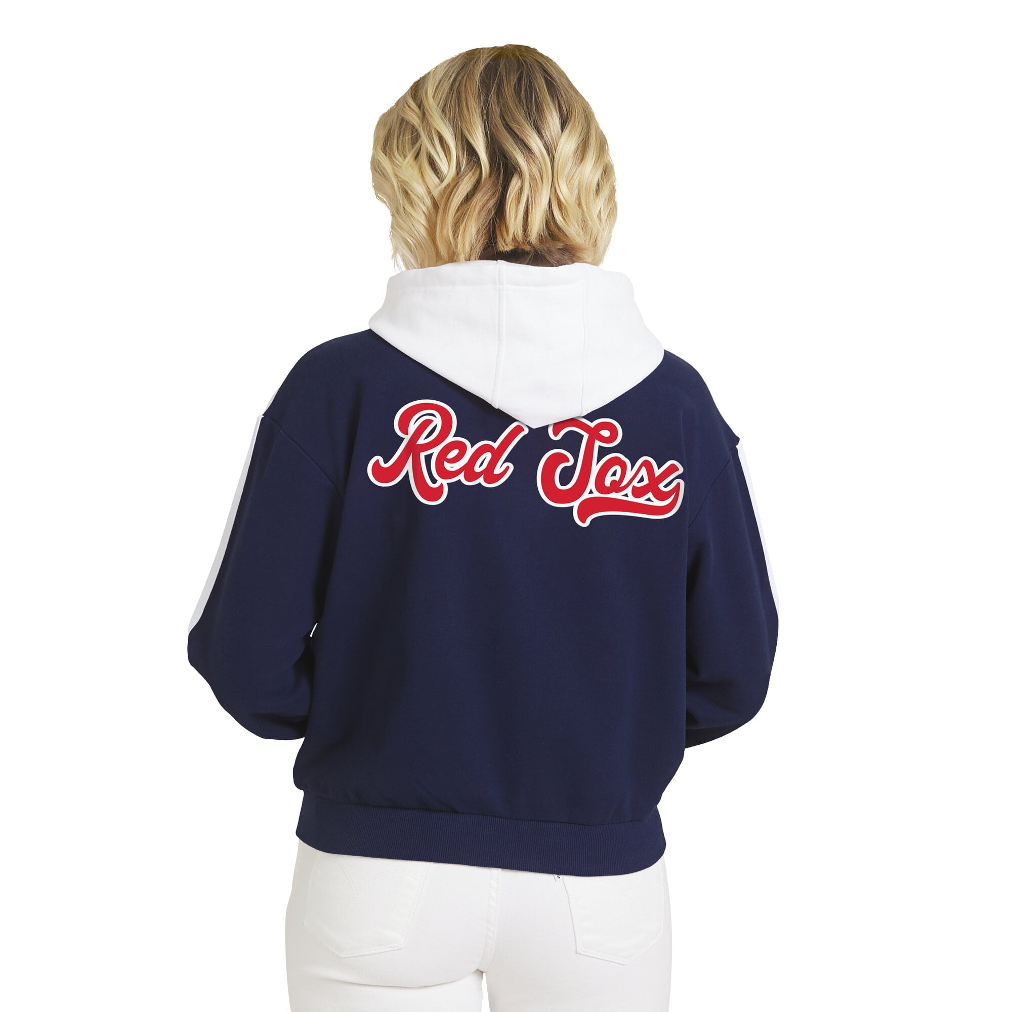 Sweat à capuche zippé WEAR by Erin Andrews pour femme, bleu marine et blanc