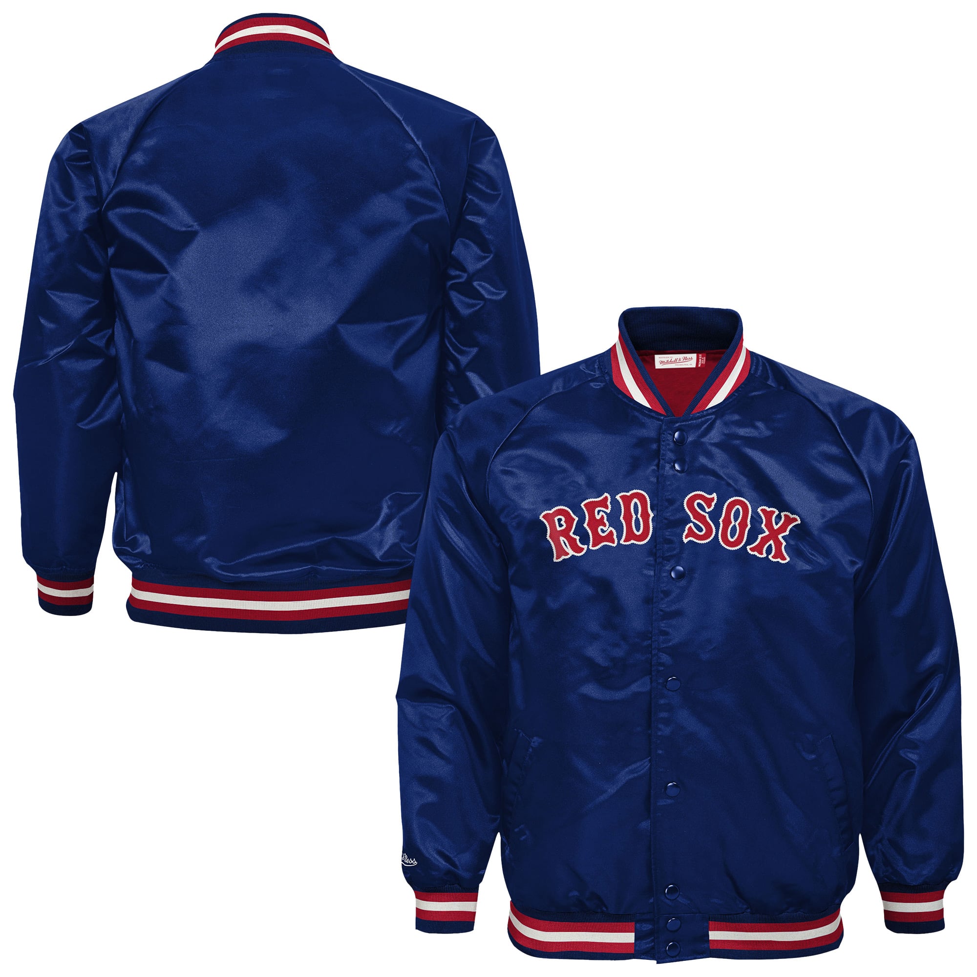 Youth Mitchell & Ness Navy Boston Red Sox Cooperstown Collection Raglan Satin Full-Snap Jacket
