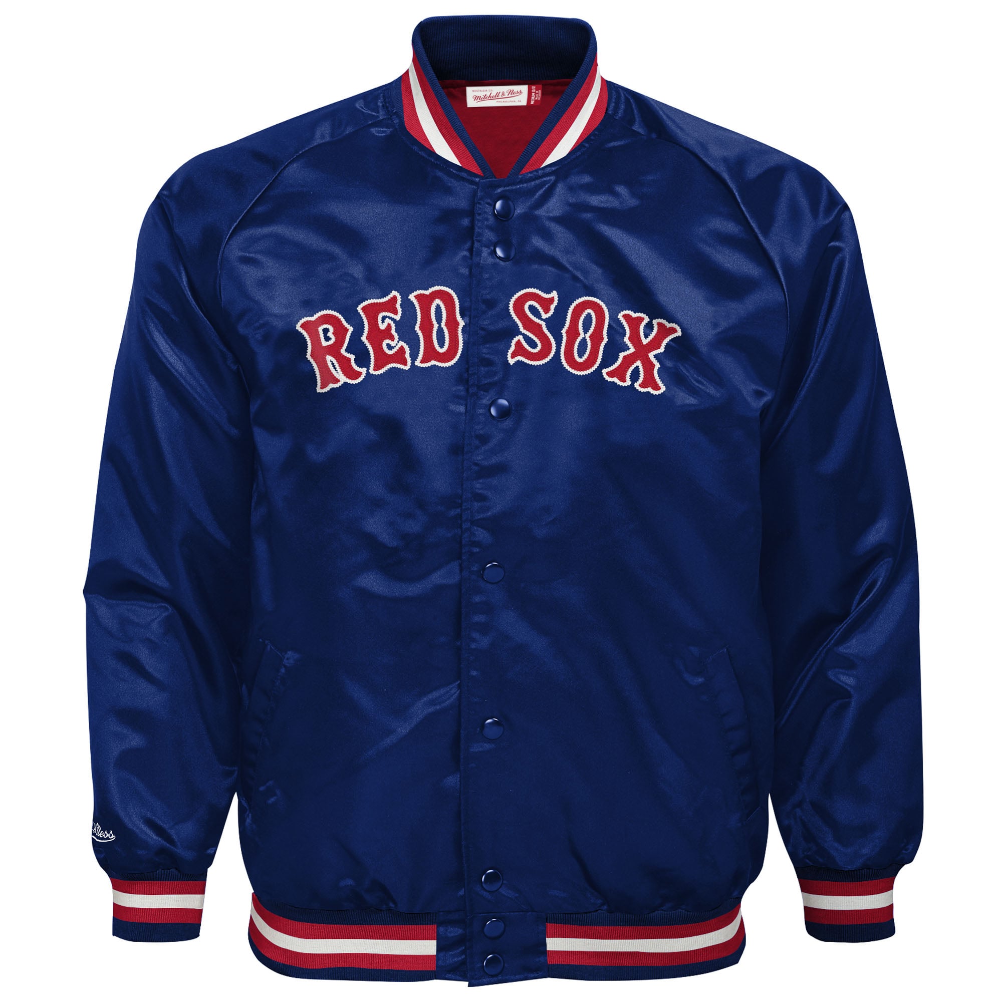 Youth Mitchell & Ness Navy Boston Red Sox Cooperstown Collection Raglan Satin Full-Snap Jacket