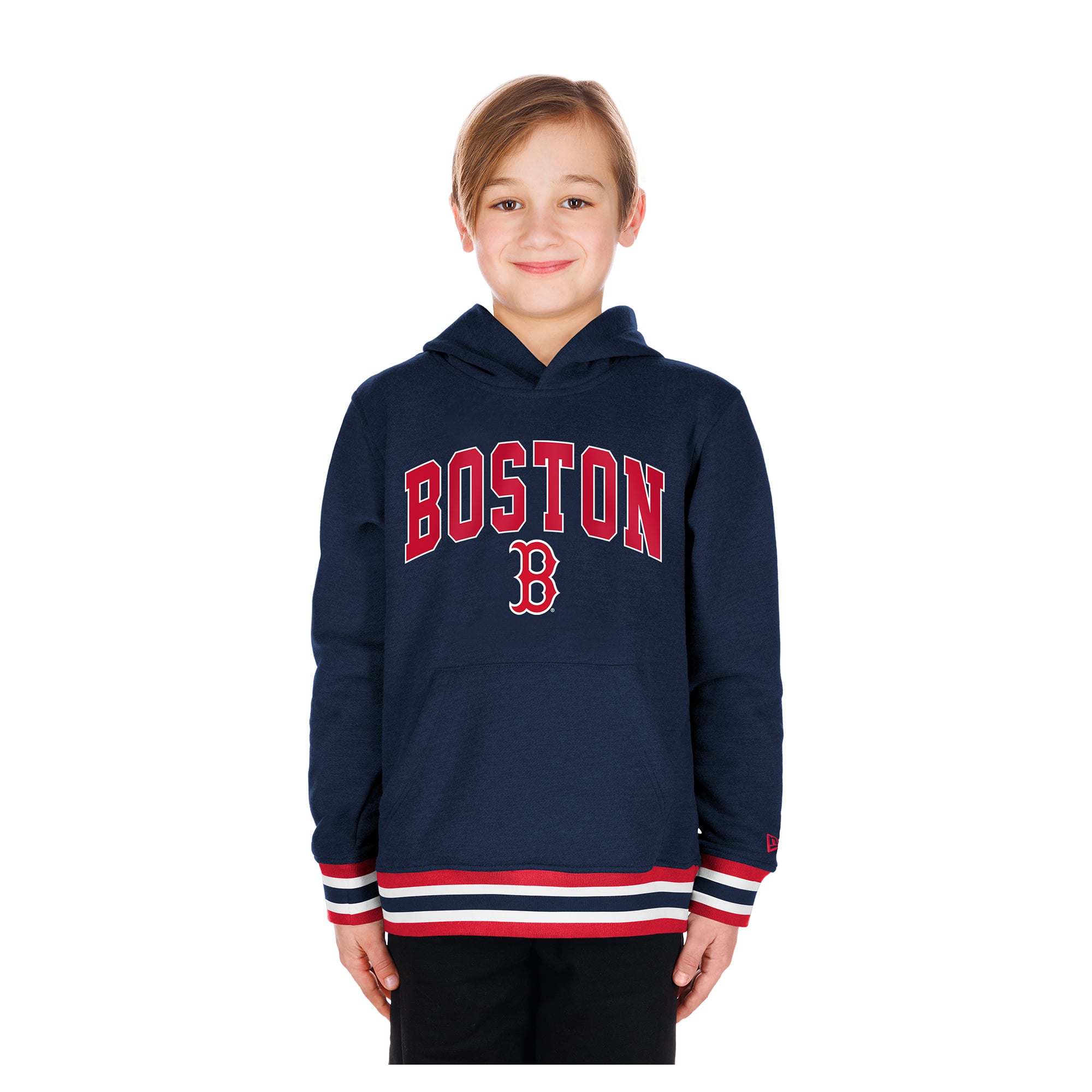 Youth New Era Navy Boston Red Sox Knit Trim Pullover Hoodie