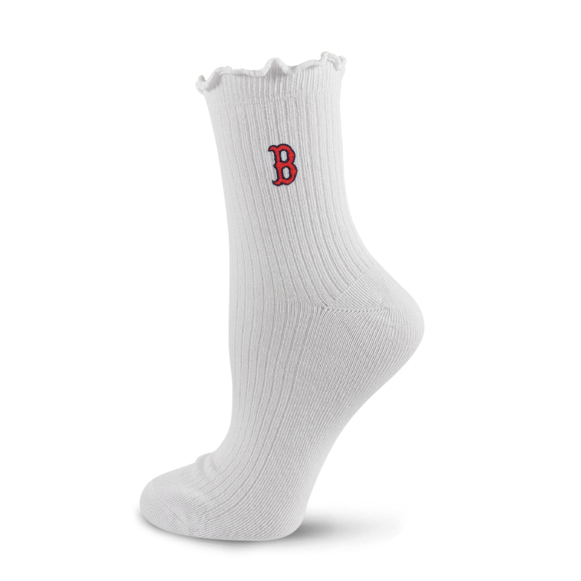Youth PRO Compression  White Boston Red Sox Logo Lettuce Hem Quarter Socks