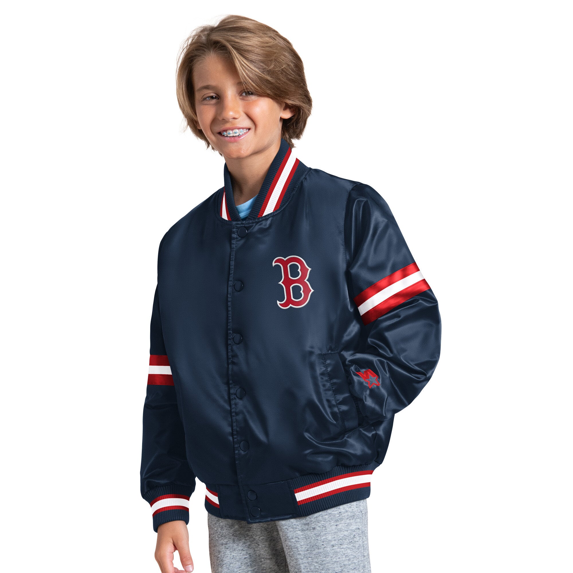 Veste universitaire junior à boutons-pression bleu marine Starter Boston Red Sox Courtside.