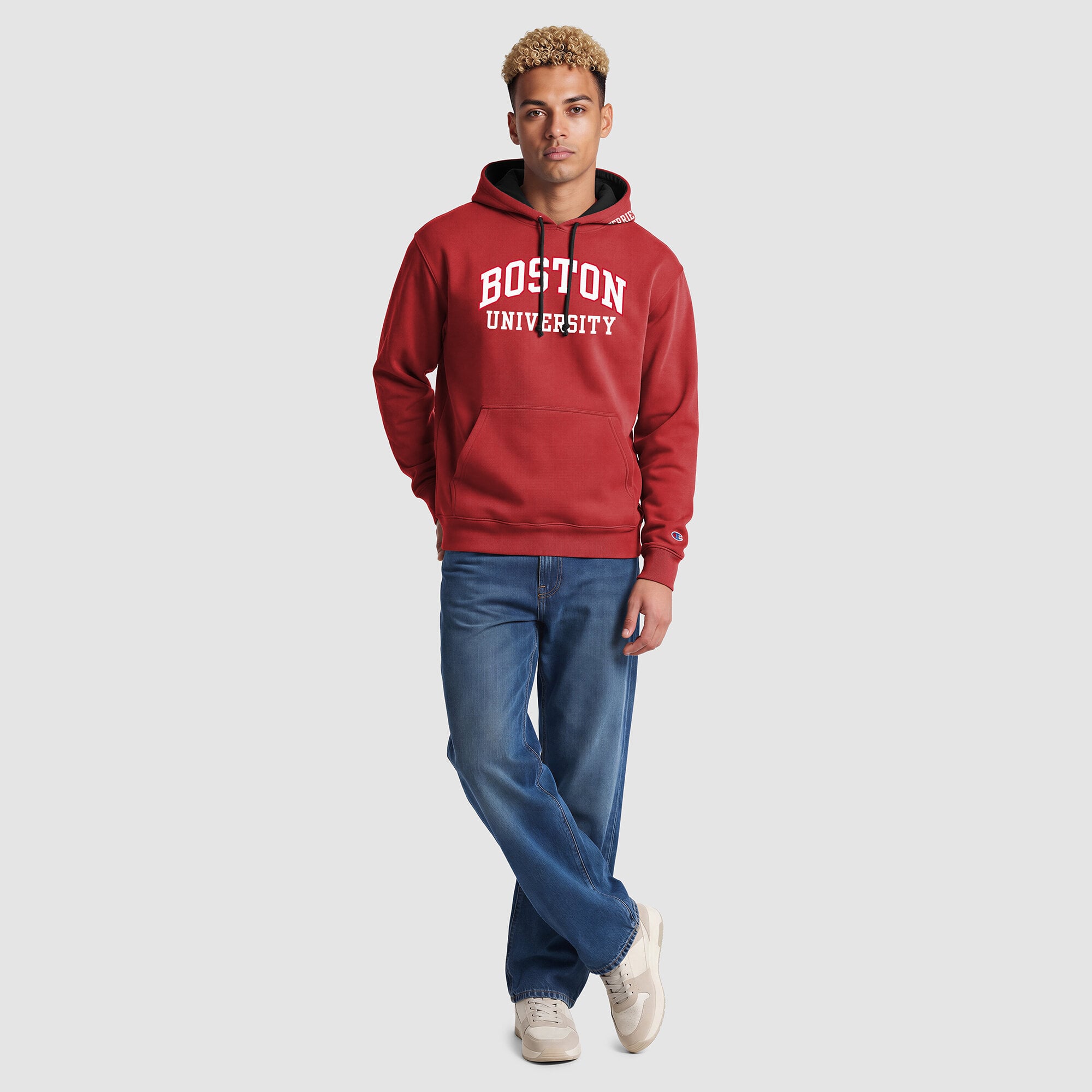 Men's Champion Scarlet/Black Boston University Contrast Hoodie