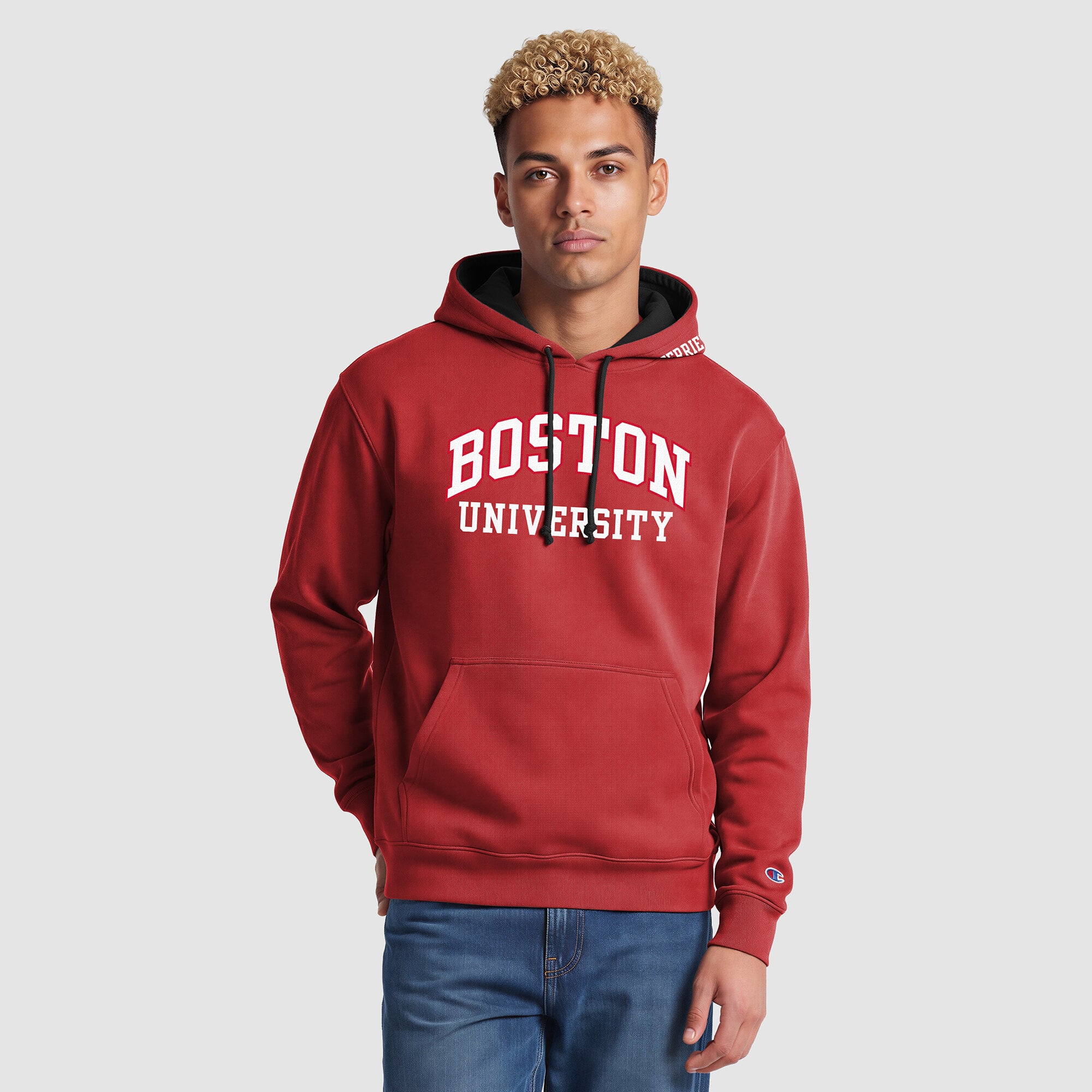 Men's Champion Scarlet/Black Boston University Contrast Hoodie