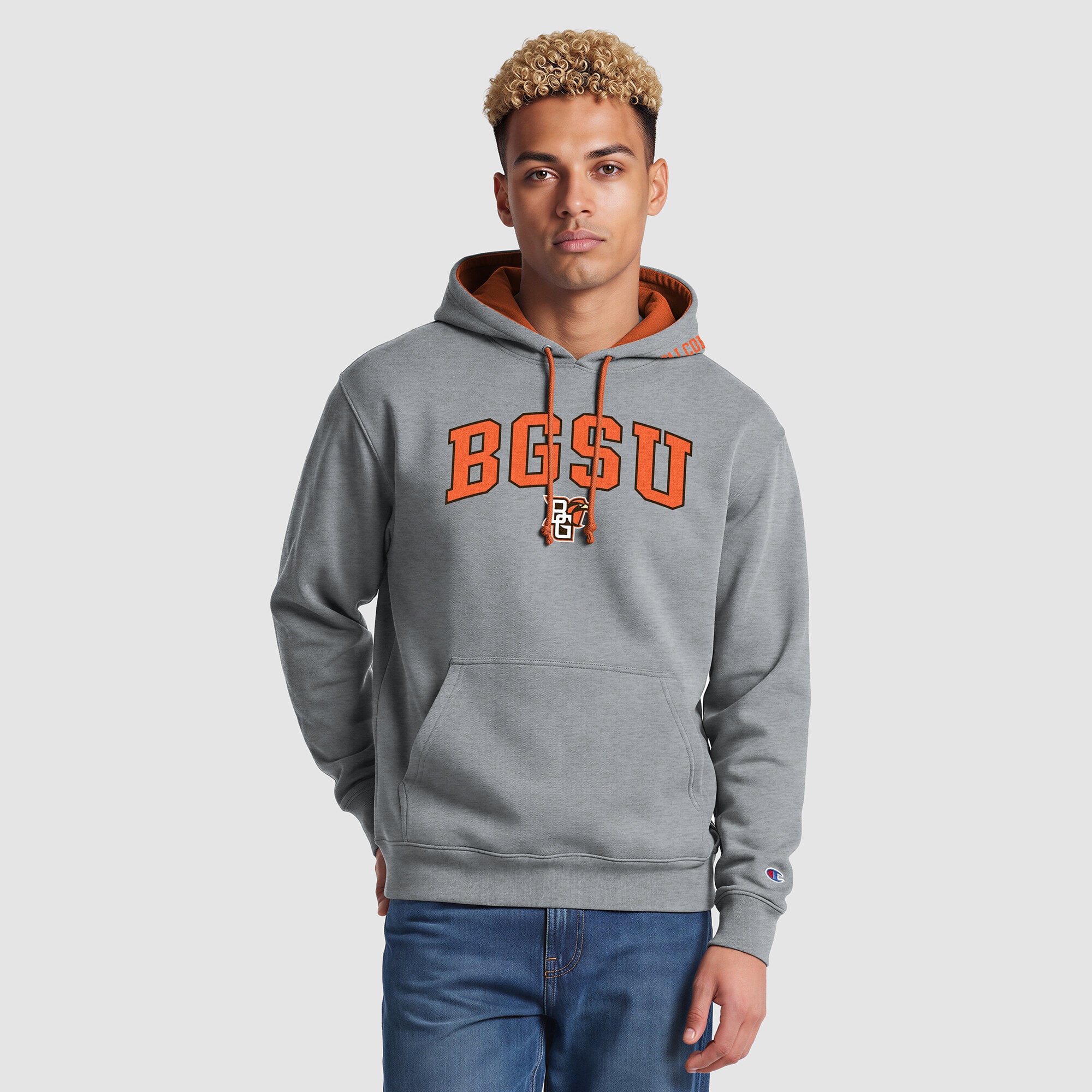 Men's Champion Heather Gray/Orange Bowling Green St. Falcons Contrast Hoodie